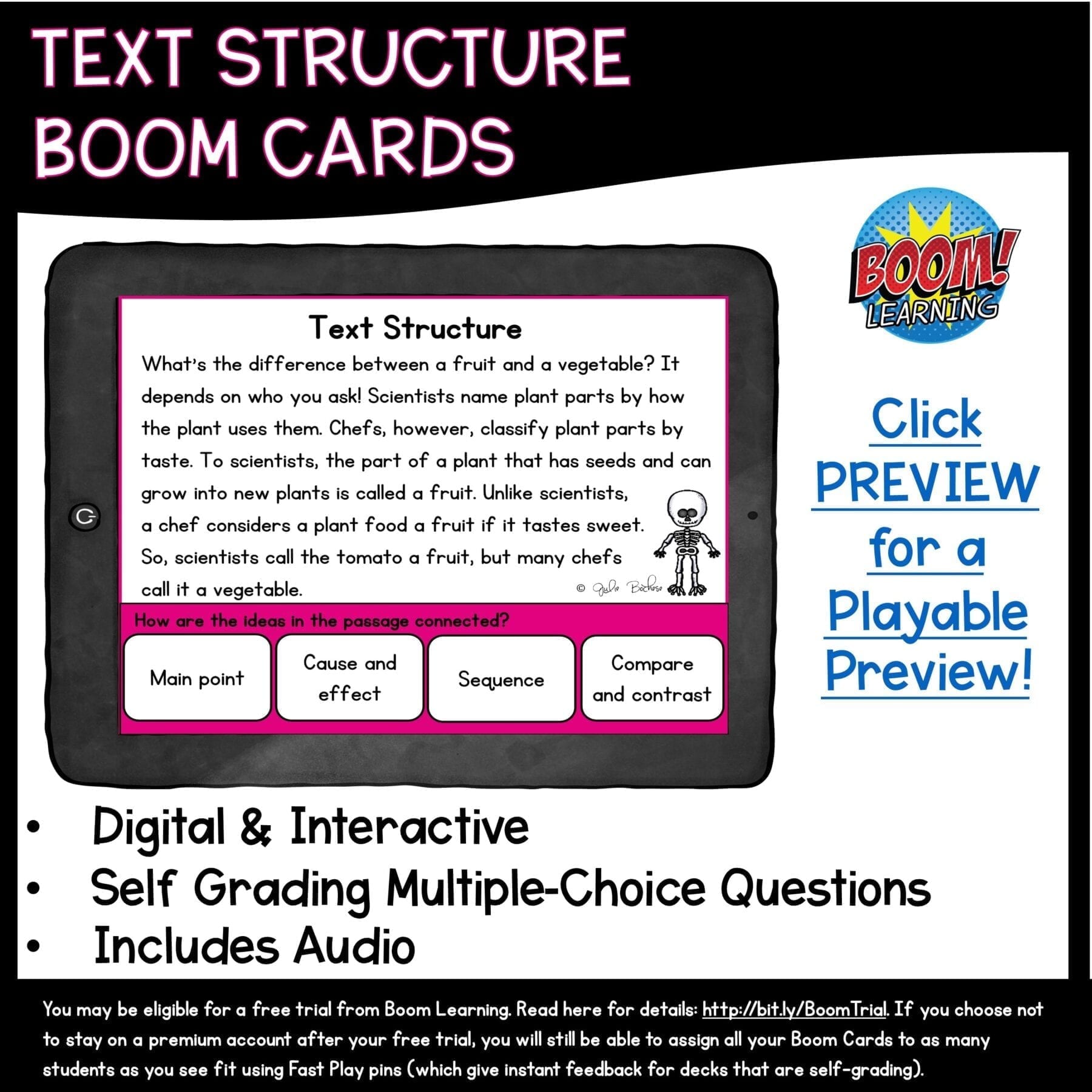 Text Structure in Nonfiction Digital Task Cards with Audio Reading - 3rd Grade - Image 3