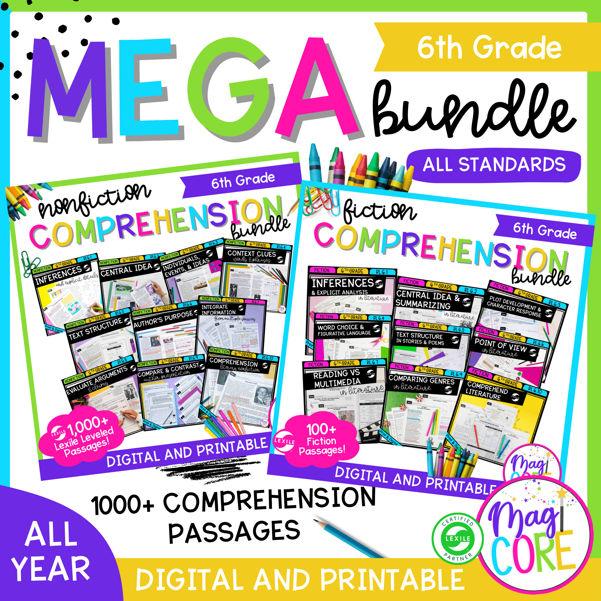 6th Grade Reading Comprehension MEGA Bundle - Lexile Leveled Passages