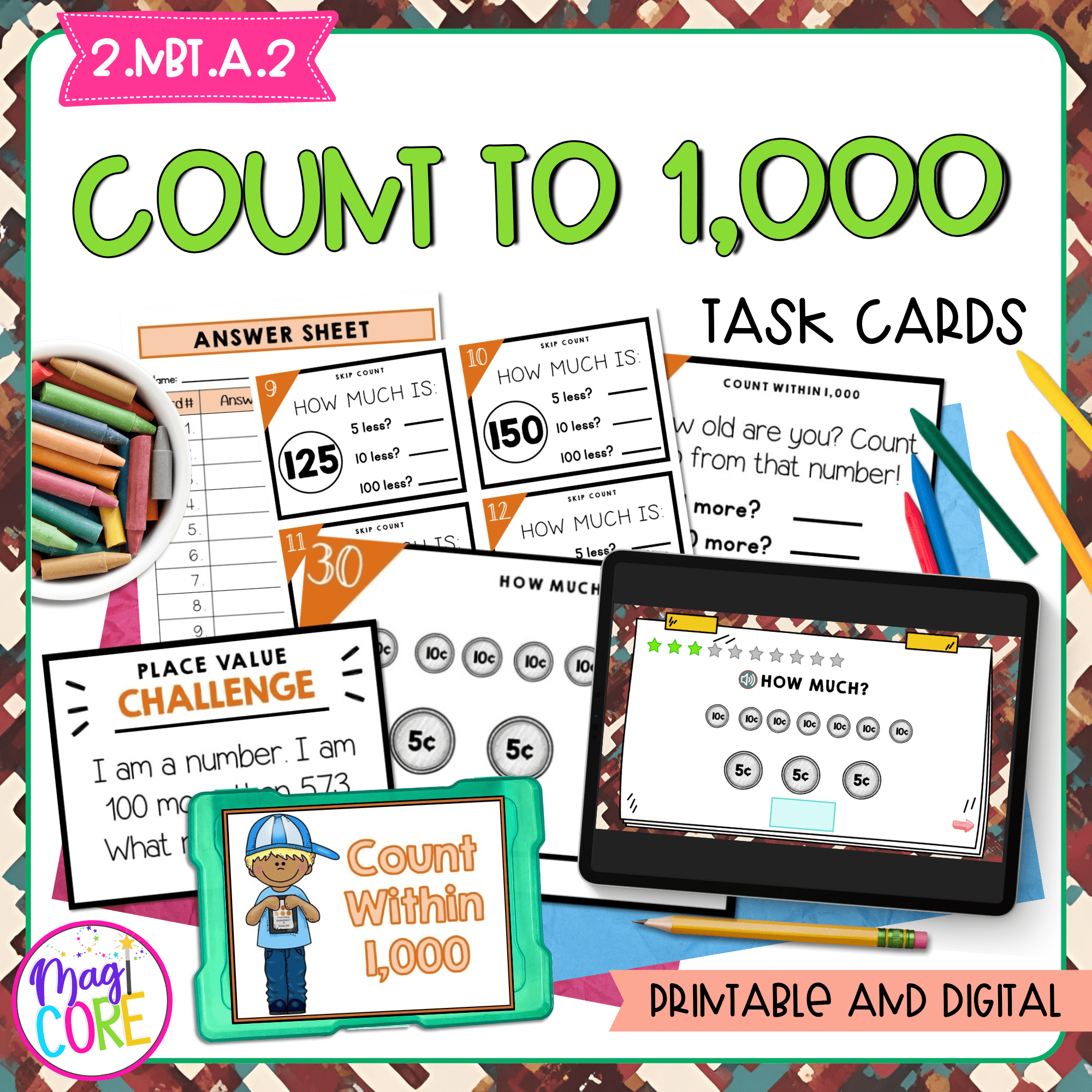 Count to 1000 - 2nd Grade Math Task Cards - 2.NBT.A.2