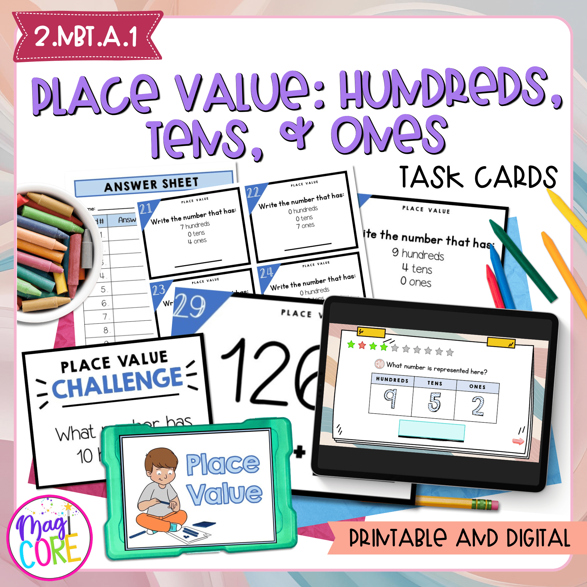 Place Value to 1000 Ones Tens Hundreds Math Task Cards - 2nd Grade 2.NBT.A.1