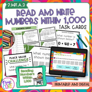 Read and Write Numbers within 1,000 - 2nd Grade Math Task Cards 2.NBT.A.3