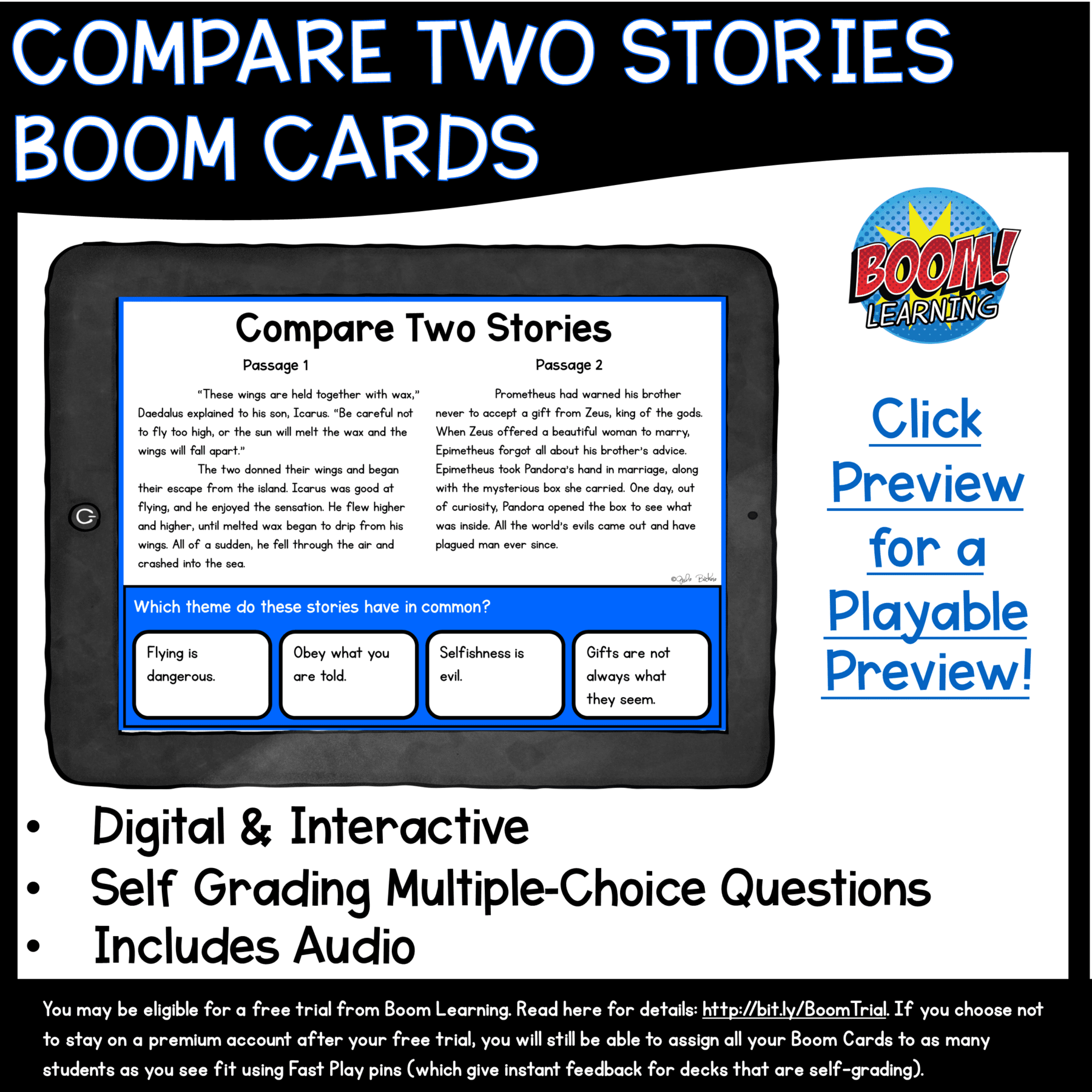 Compare Two Stories Boom Cards - 4th Grade Digital Task Cards - RL.4.9 - Image 2
