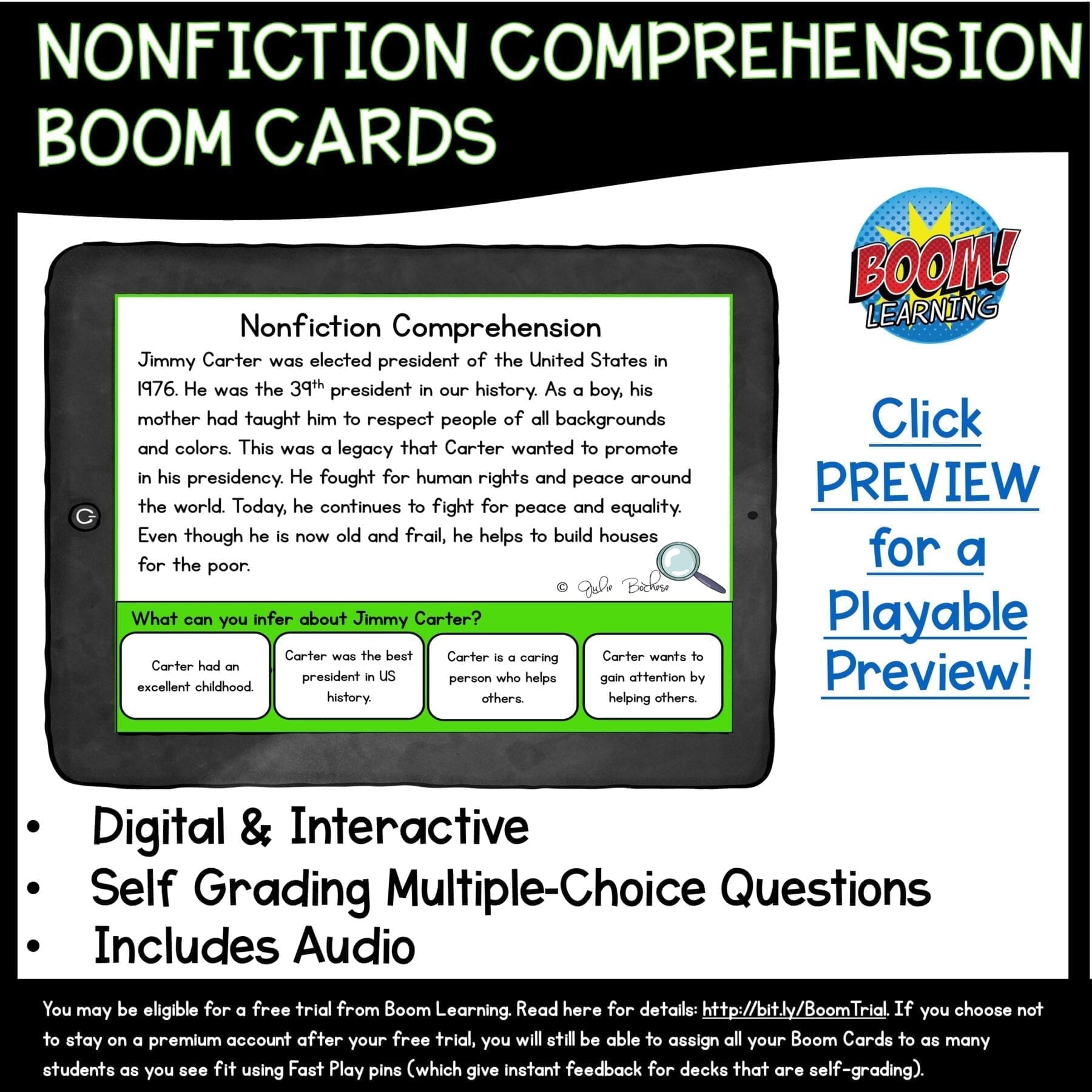 Nonfiction Comprehension Boom Cards - 4th & 5th Reading Comprehension Task Cards - Image 2