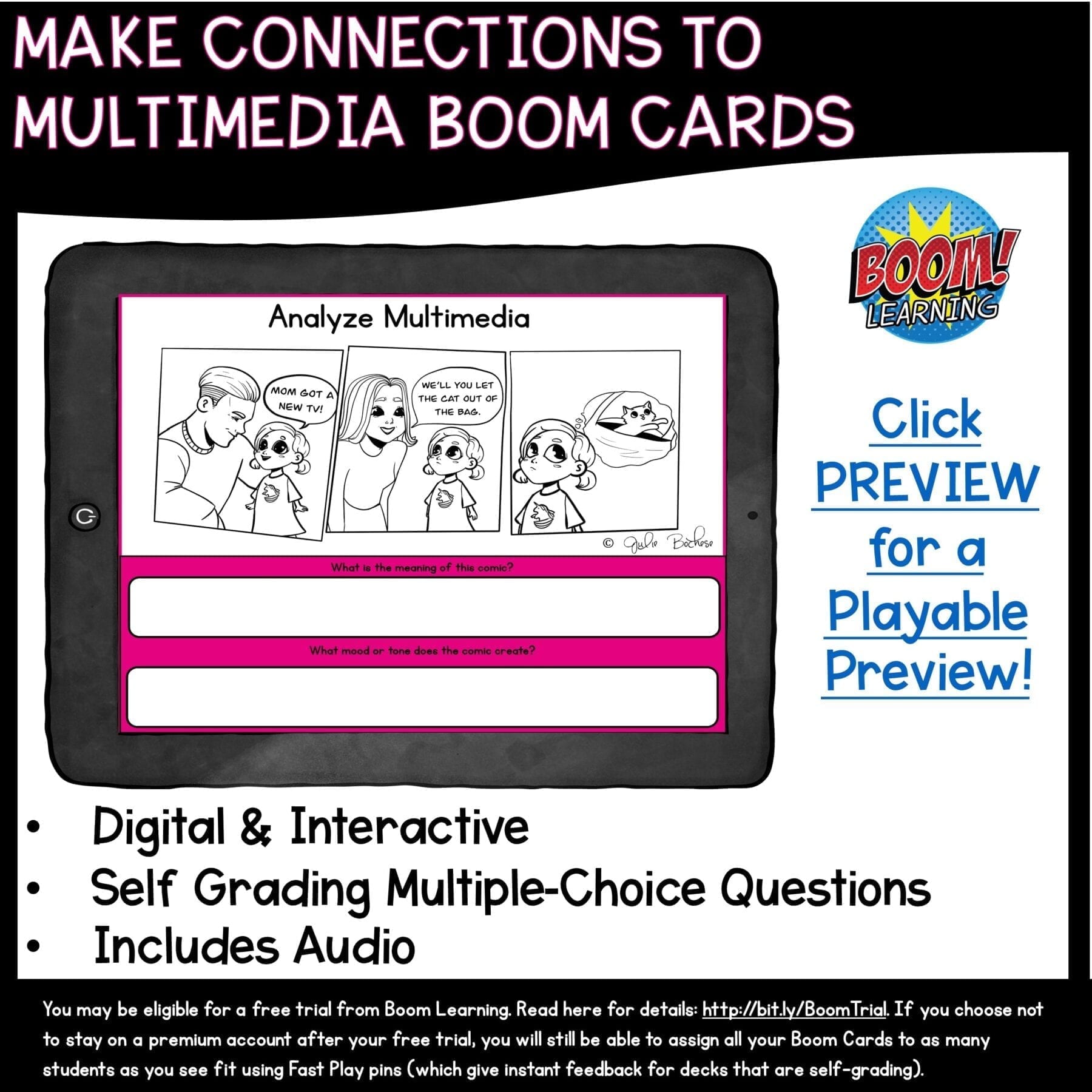 Make Connections to Multimedia Boom Cards Digital Task Cards - 4th & 5th Grade - Image 3