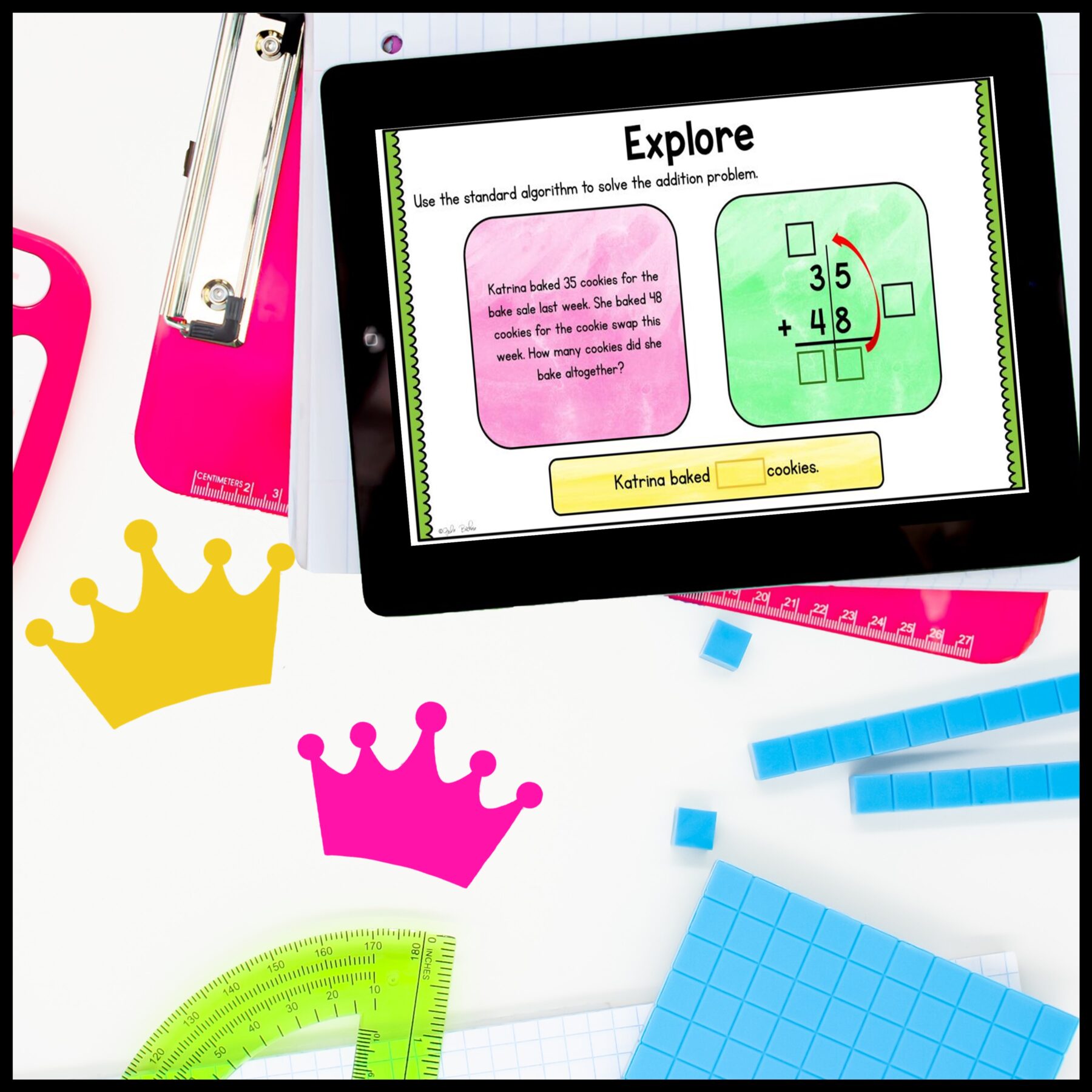 Adding to 100 Standard Algorithm Mini Lesson Google Slides Distance Learning - Image 6