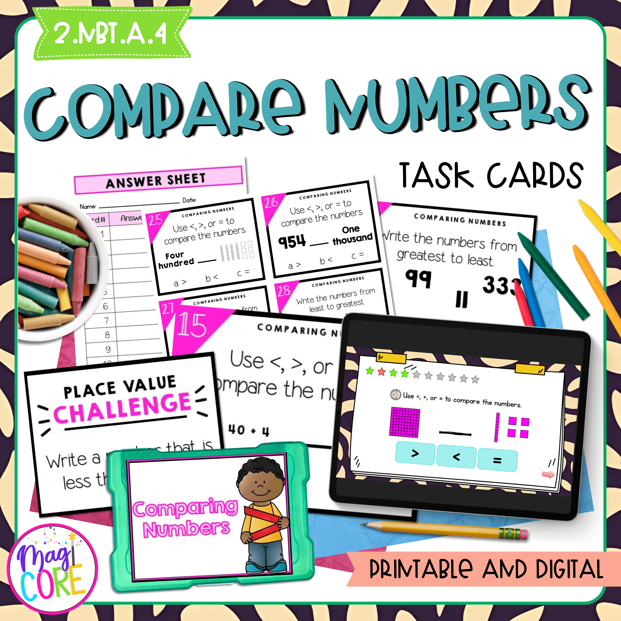 Compare Numbers - 2nd Grade Math Task Cards - 2.NBT.A.4