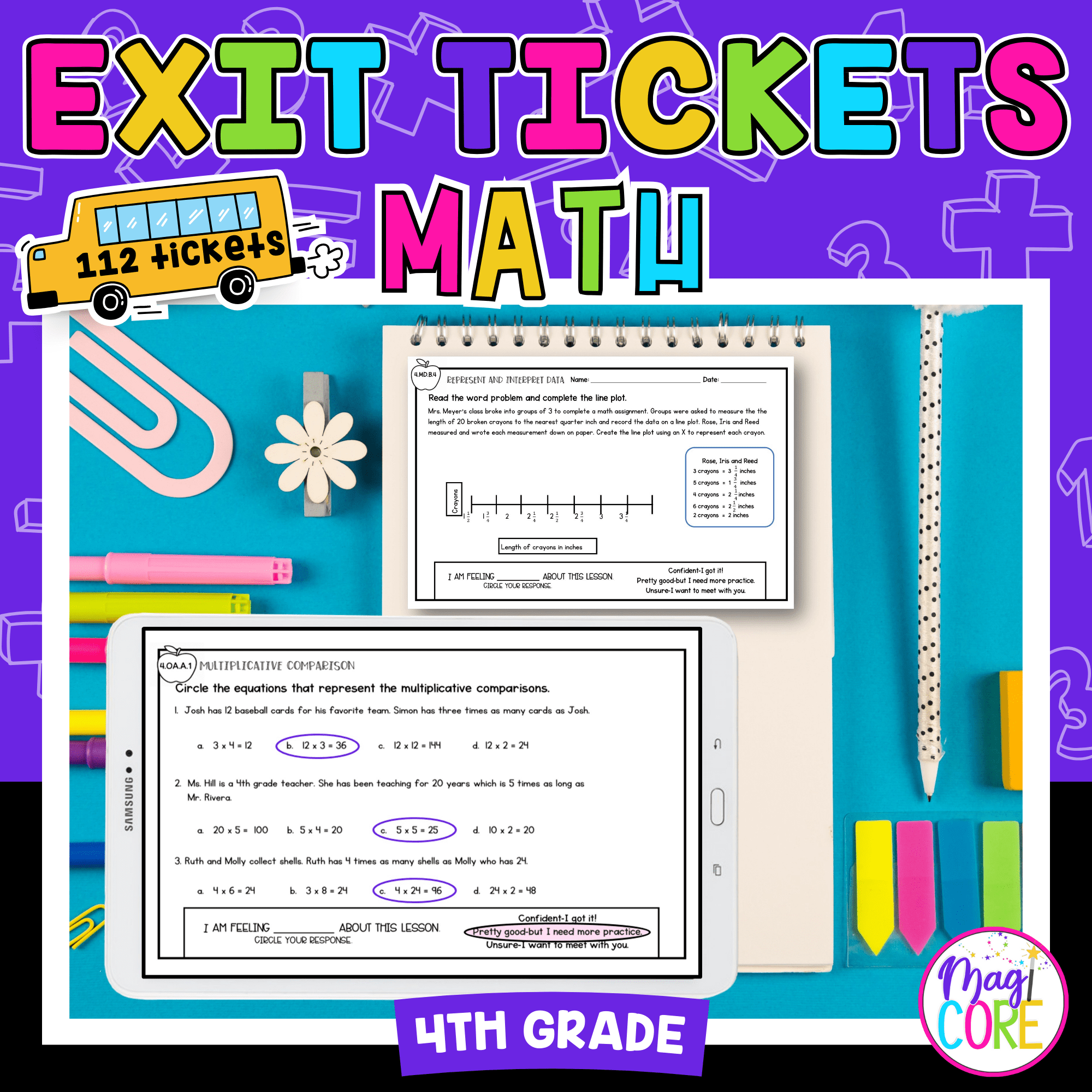 4th Grade Math Exit Tickets, Slips, Quick Checks - Standards Based Print Digital