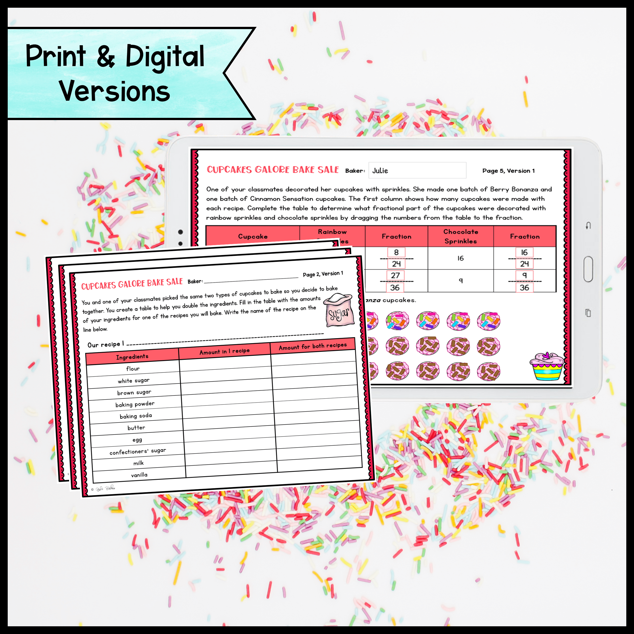 Cupcake Project Based Learning 3rd Grade Math Measurement Fractions Add Subtract - Image 2