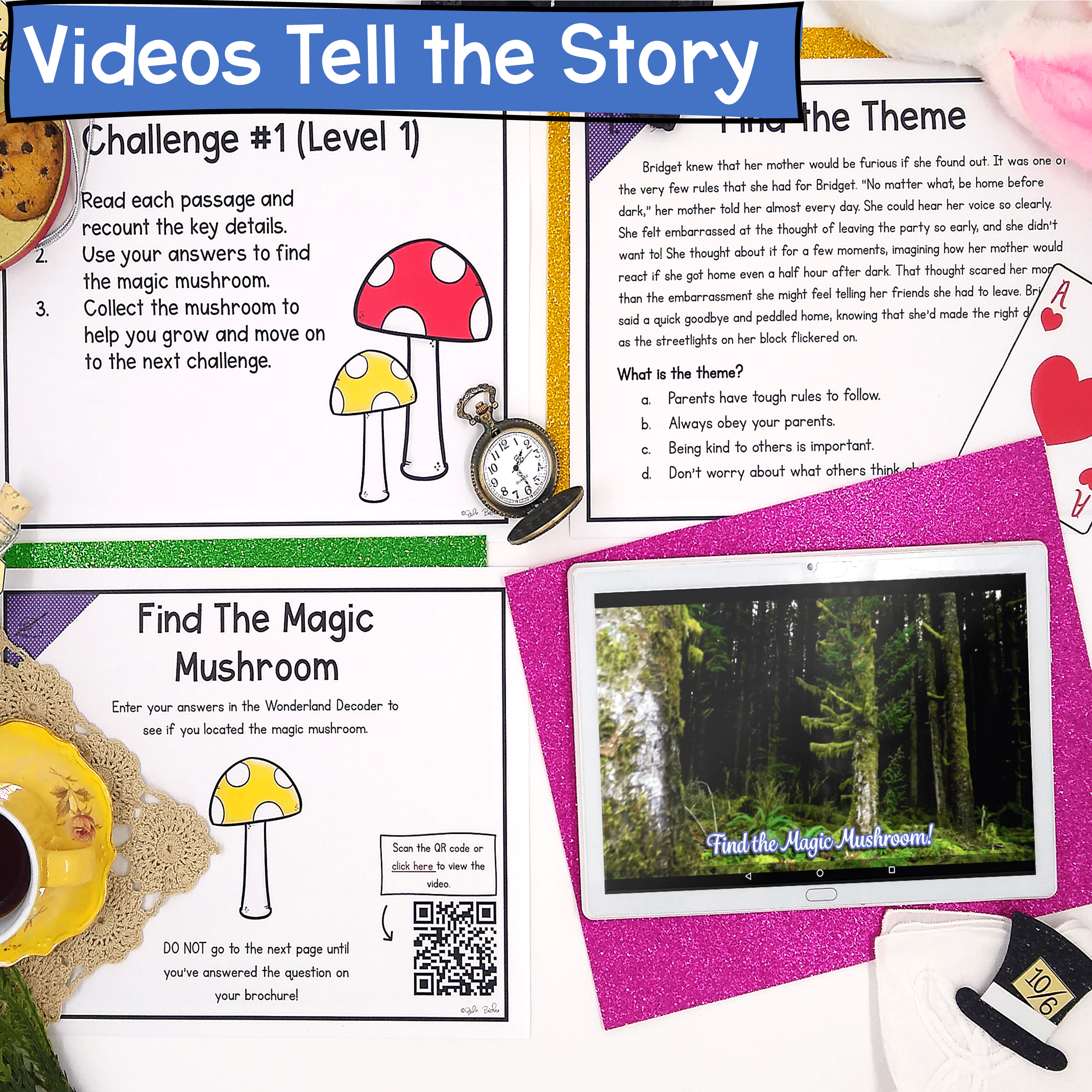 Summarize Stories & Identify Theme Wonderland Escape Room 4th 5th Grade Reading - Image 3