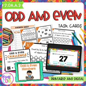 Odd & Even Numbers - 2nd Grade Math Task Cards - Print & Digital - 2.OA.3