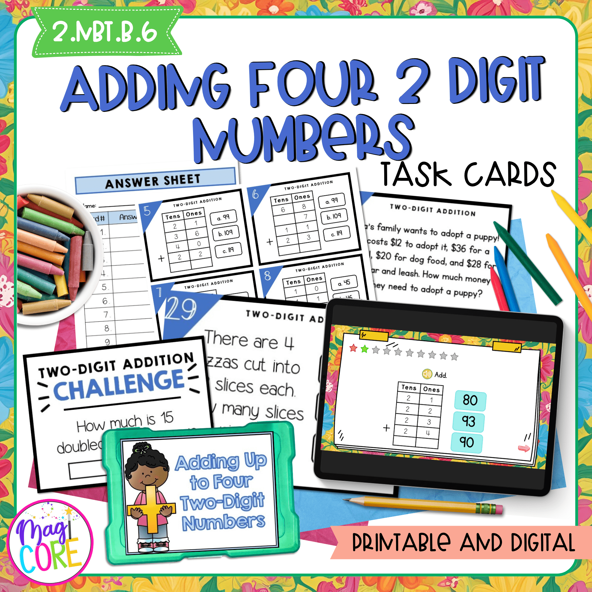 Adding Four Two-Digit Numbers - 2nd Grade Math Task Cards - 2.NBT.B.6