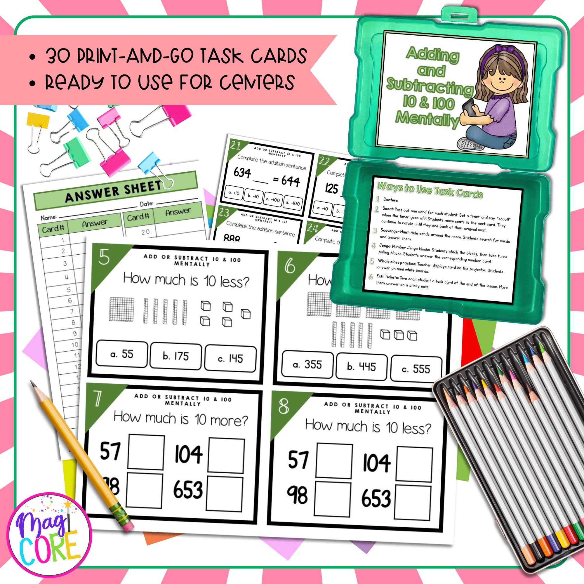 Add & Subtract 10 & 100 - 2nd Grade Math Task Cards - 2.NBT.B.8 - Image 2