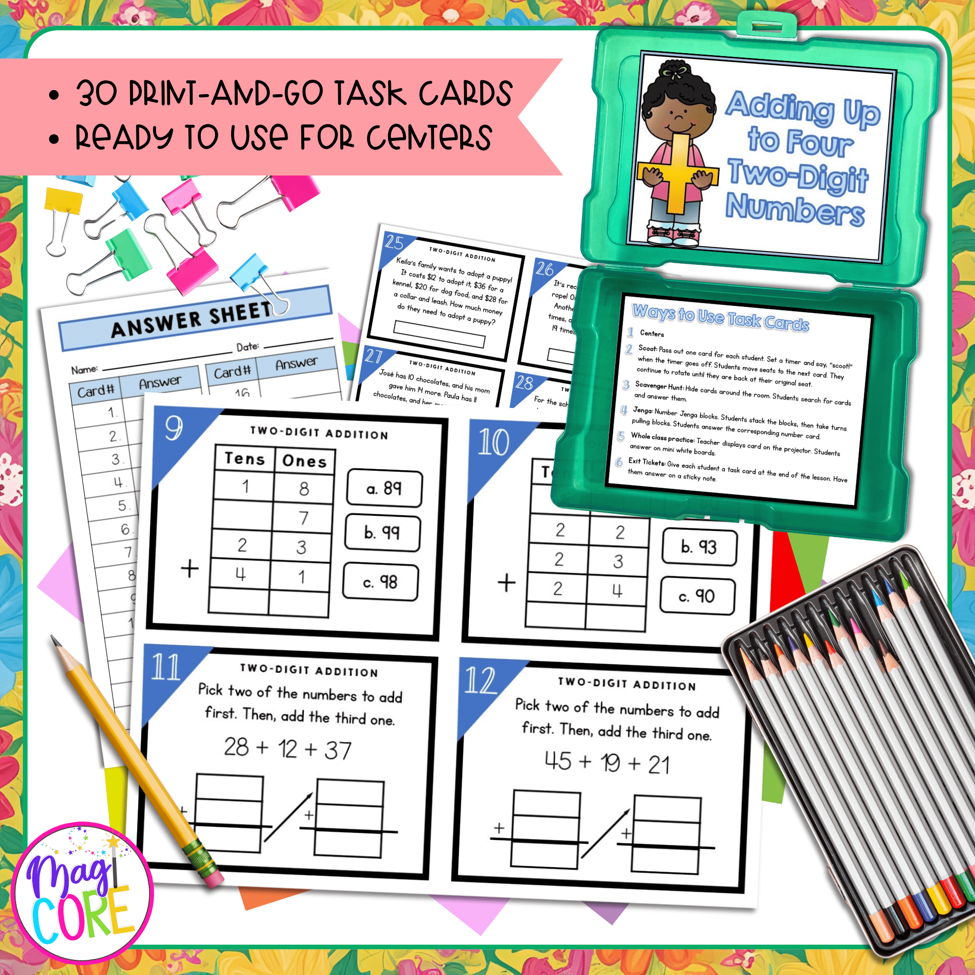 Adding Four Two-Digit Numbers - 2nd Grade Math Task Cards - 2.NBT.B.6 - Image 2