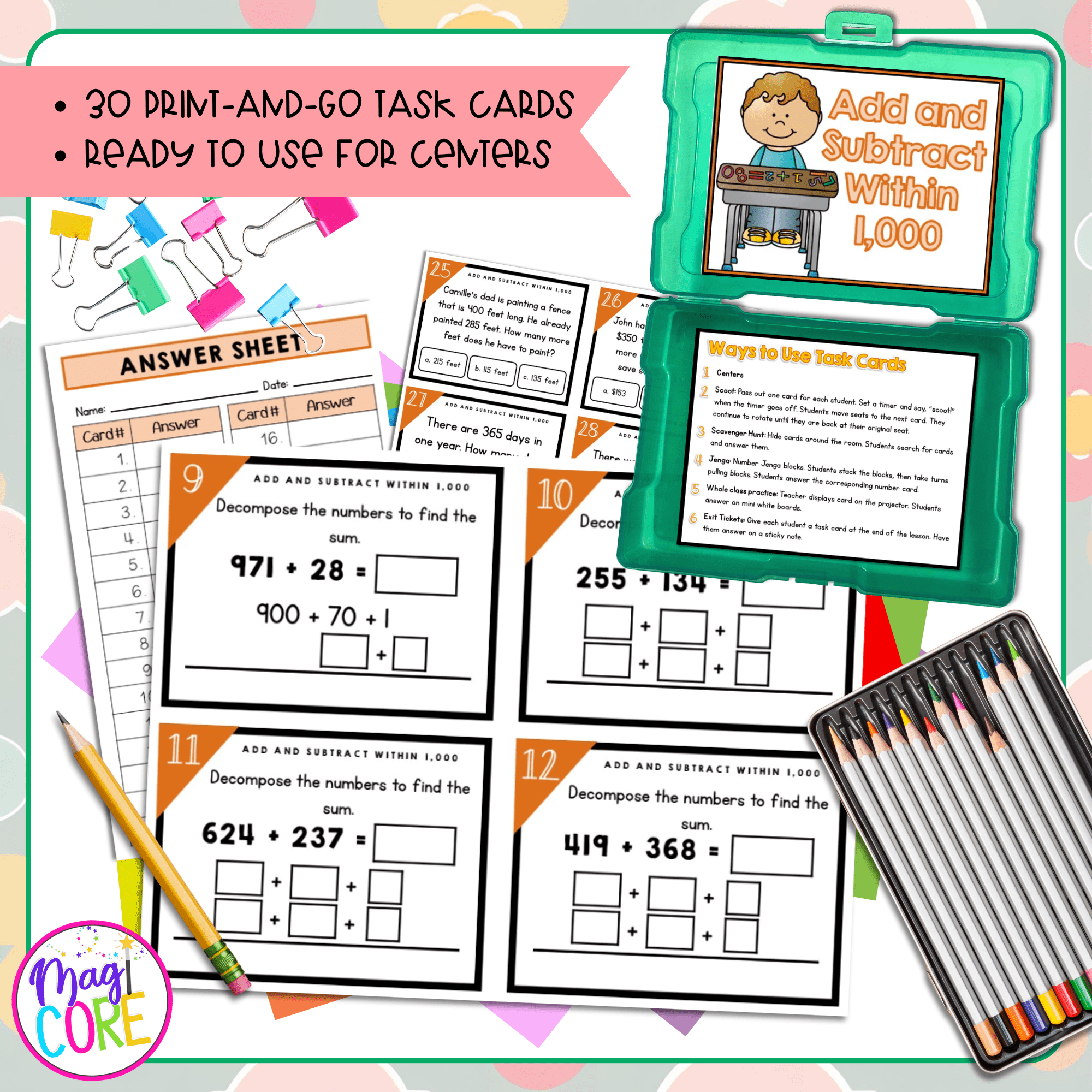 Add & Subtract within 1000 - 2nd Grade Task Cards - Print & Digital - 2.NBT.B.7 - Image 2