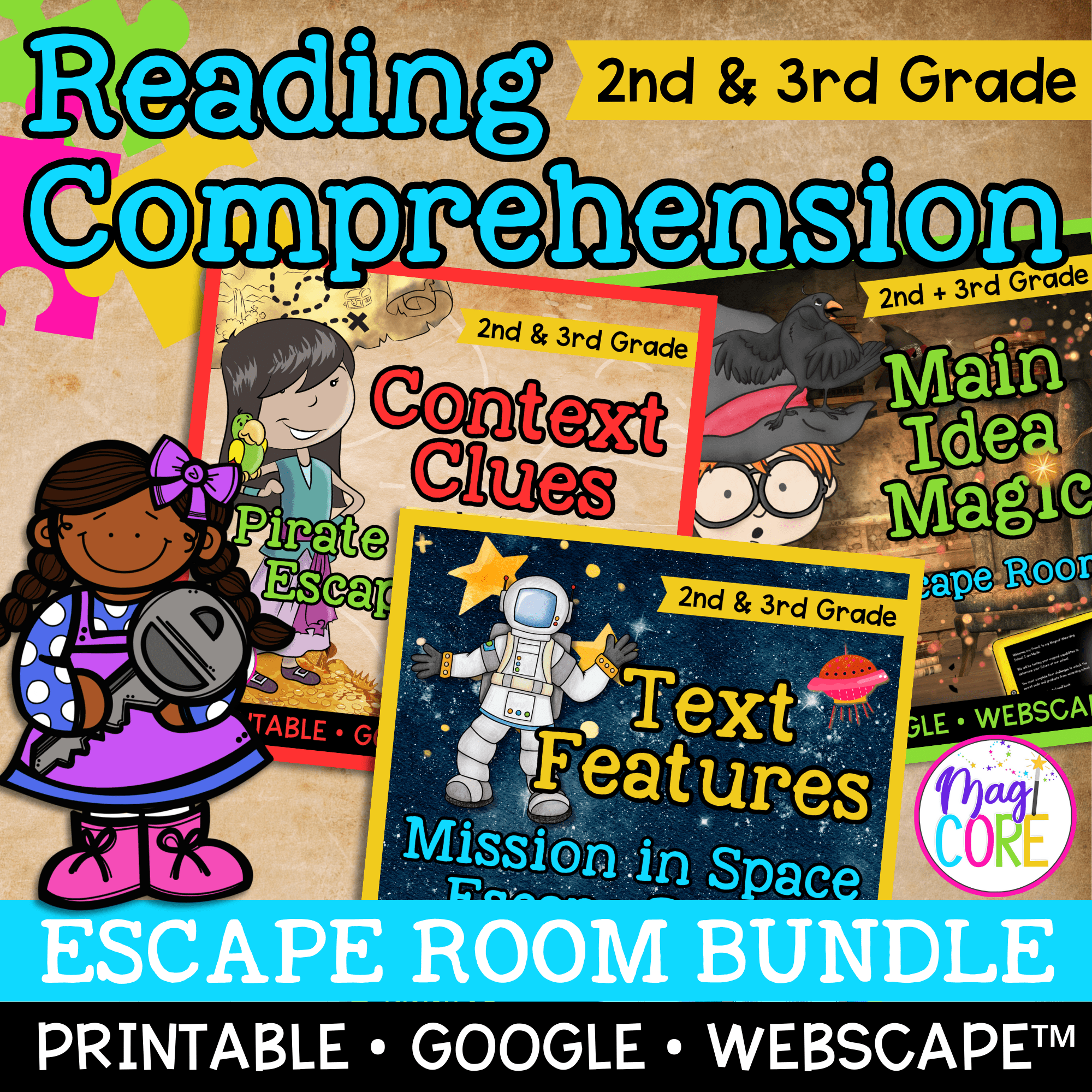 Reading Comprehension Escape Room Bundle - 2nd & 3rd Grade - Printable & Digital