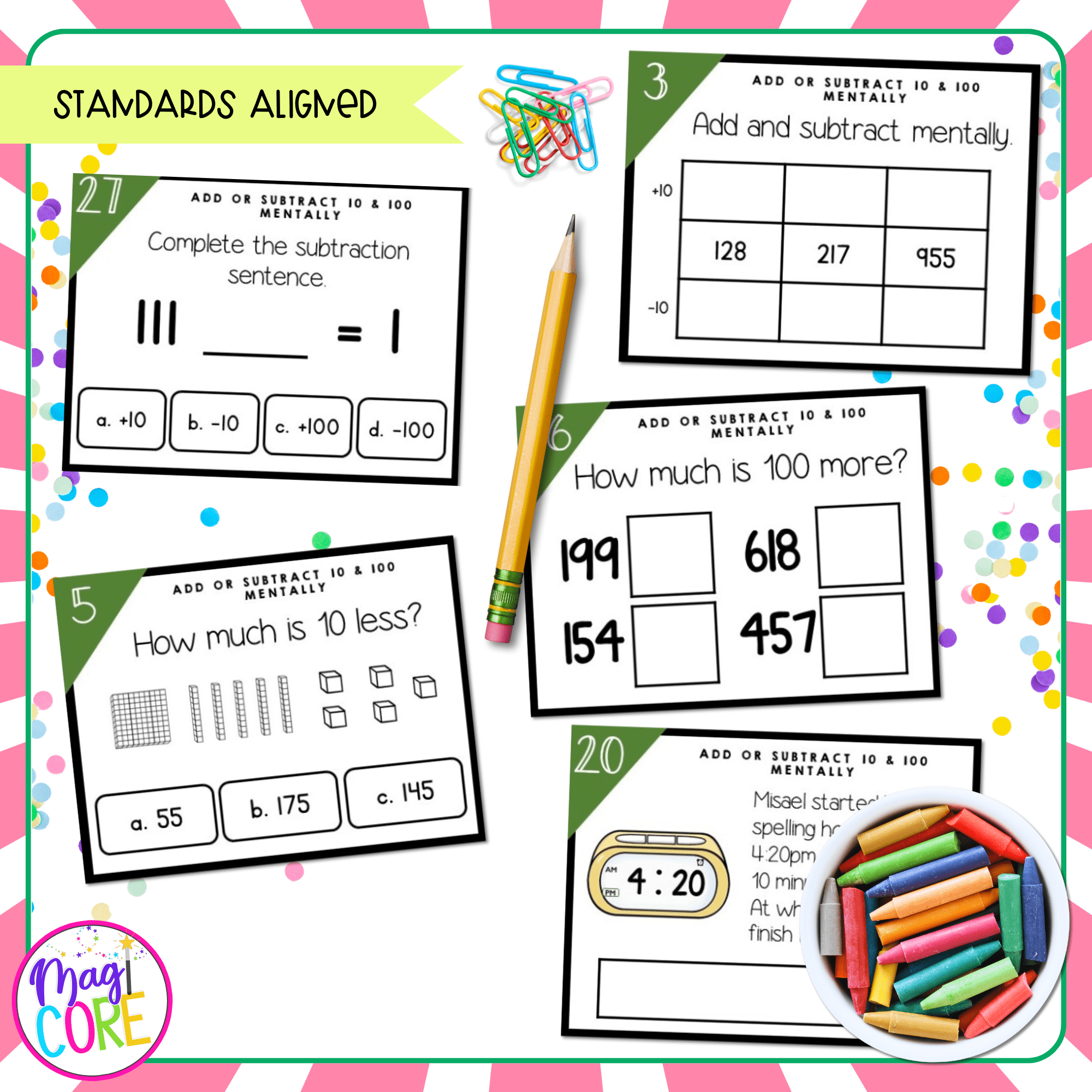 Add & Subtract 10 & 100 - 2nd Grade Math Task Cards - 2.NBT.B.8 - Image 4