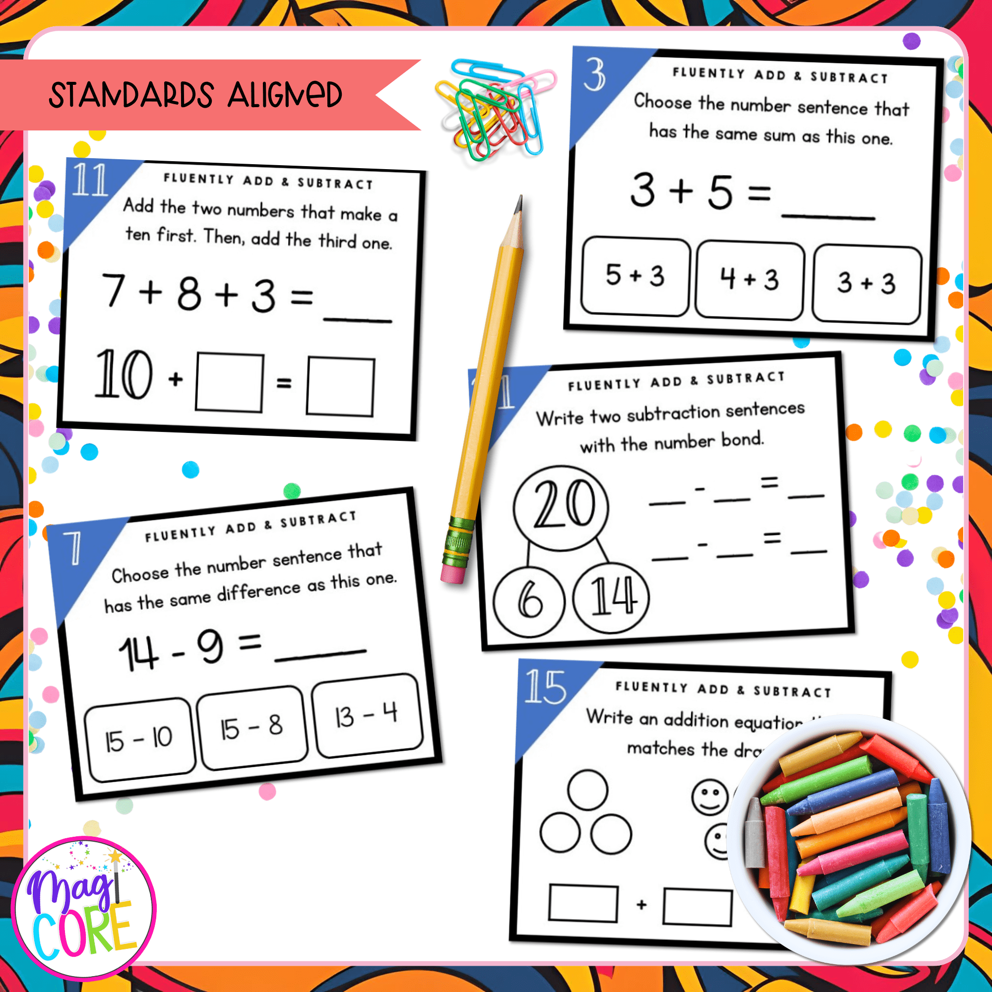 Fluently Add & Subtract to 20 - 2nd Grade Math Task Cards - 2.OA.A.2 - Image 4