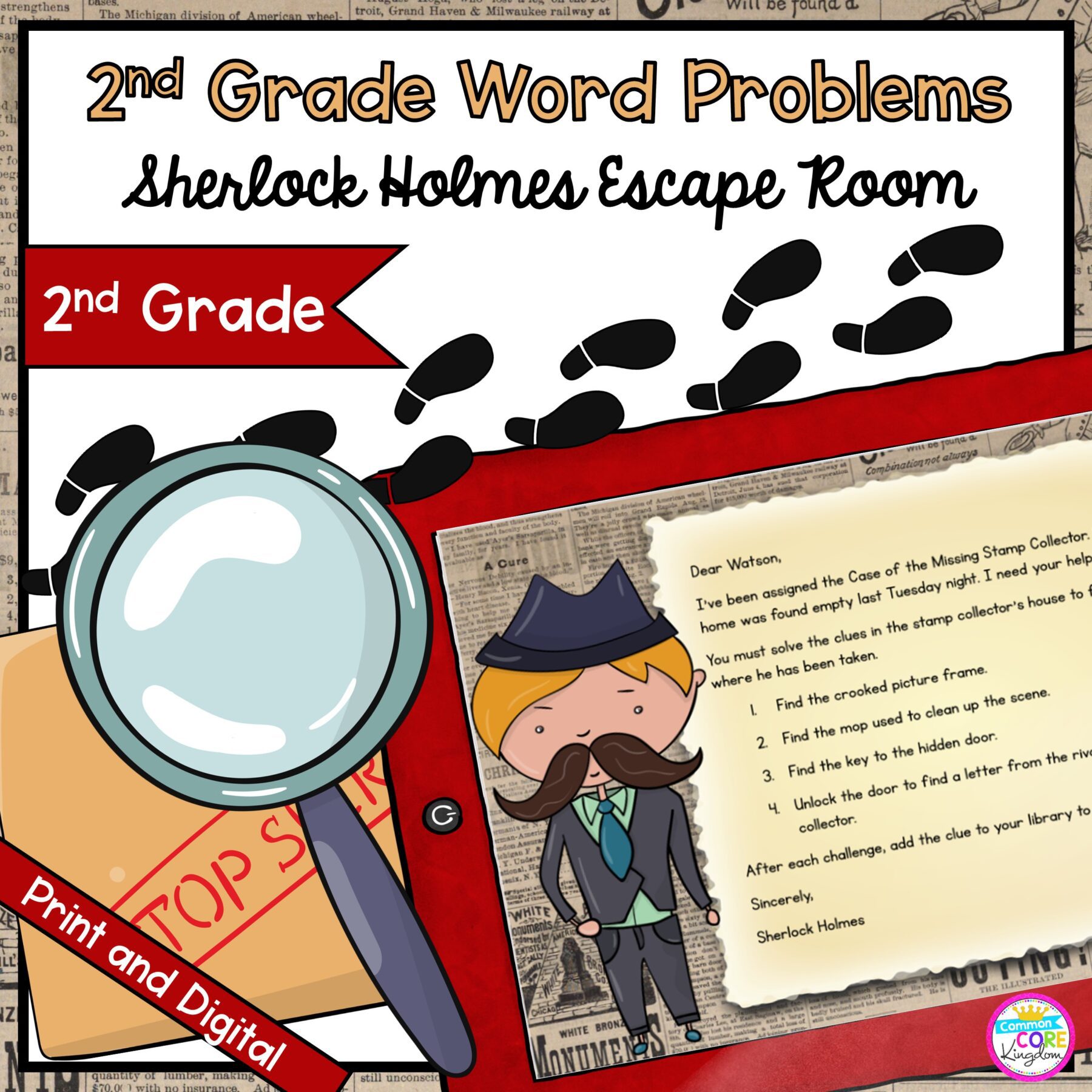 Sherlock Holmes Math Word Problem Escape Room for 2nd Gradein Google Slides & Printable Format