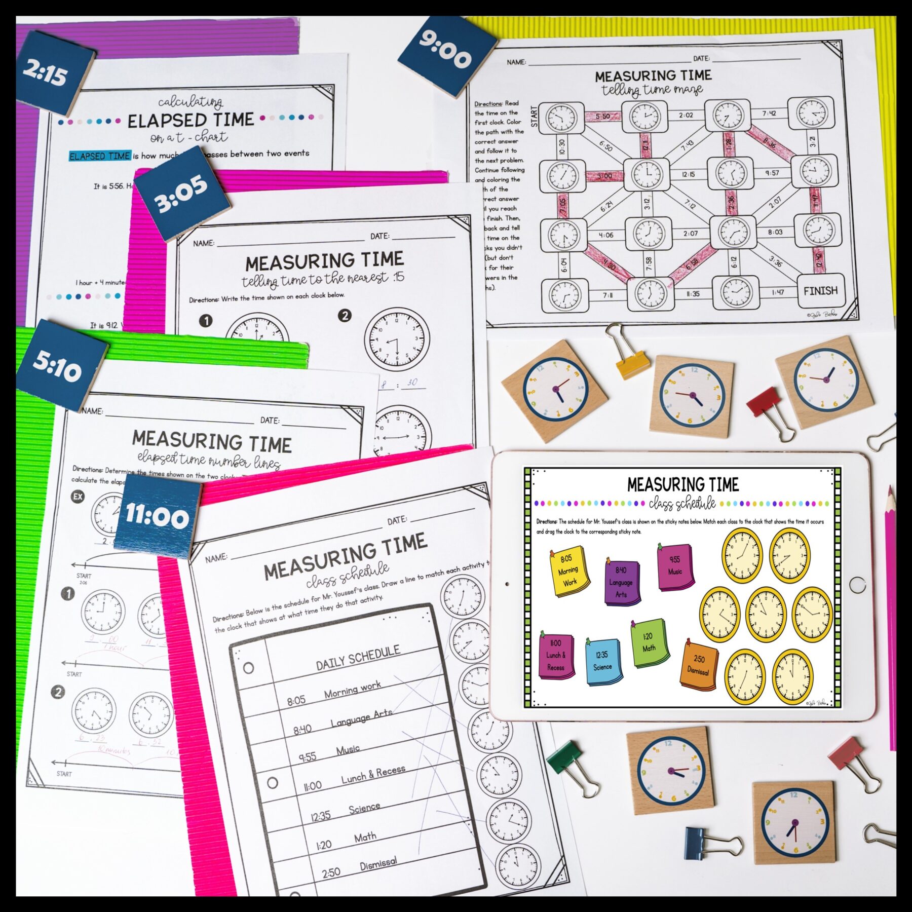 Telling Time to the Minute 3rd Grade Math Unit 3.MD.A.1 Worksheets Activities - Image 2