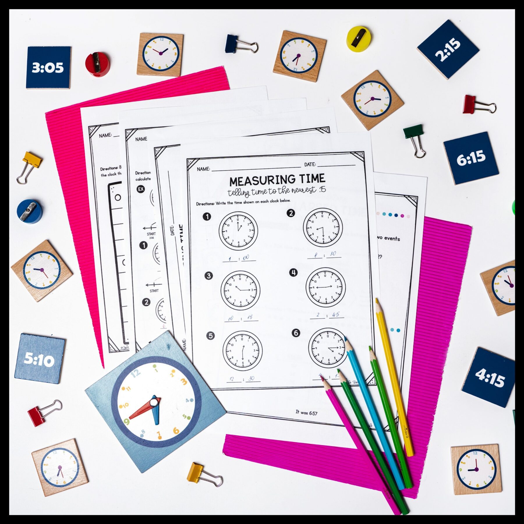 Telling Time to the Minute 3rd Grade Math Unit 3.MD.A.1 Worksheets Activities - Image 3