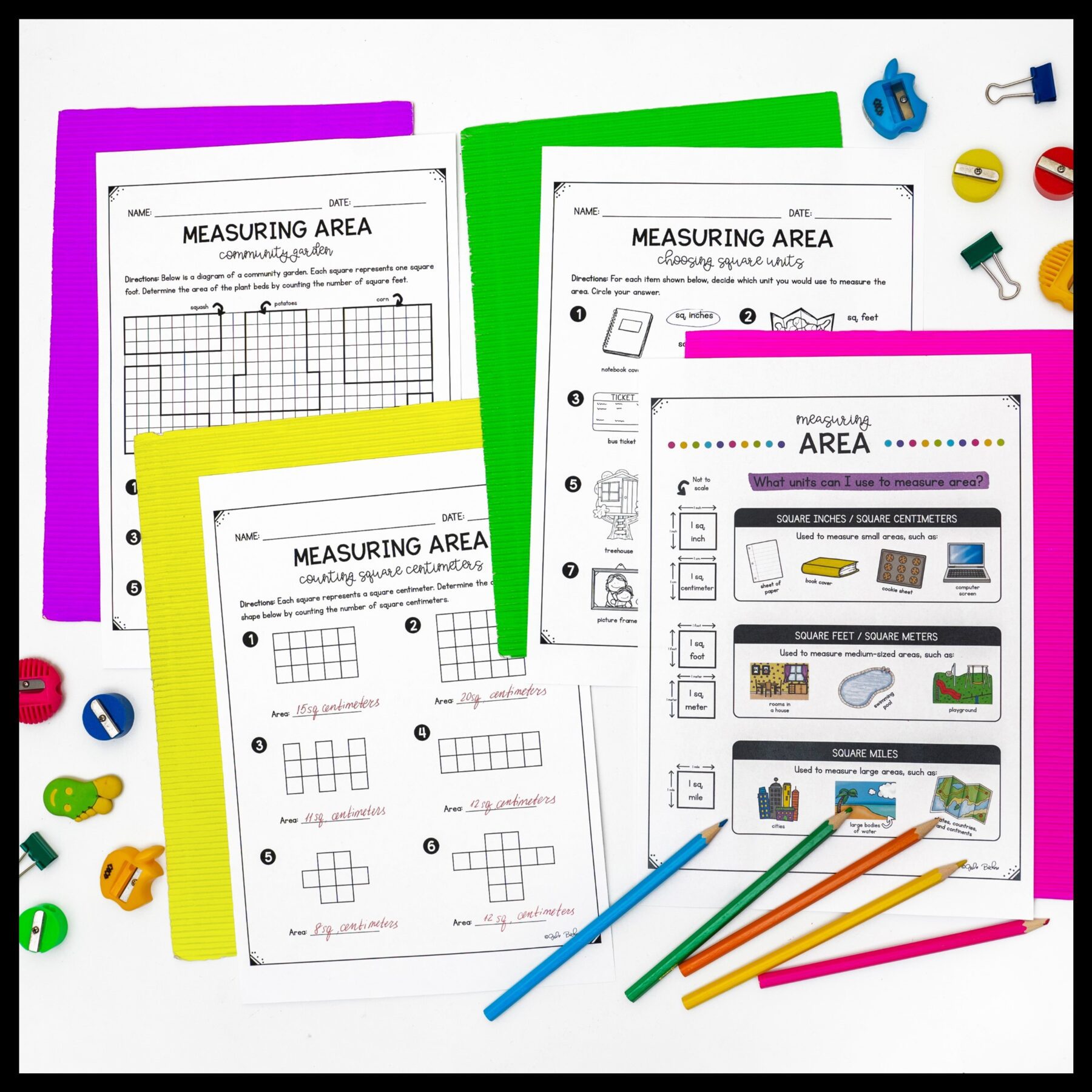 Measuring Area Plane Shapes in Square Units - 3rd Grade Math 3.MD.C.6 Worksheets - Image 3