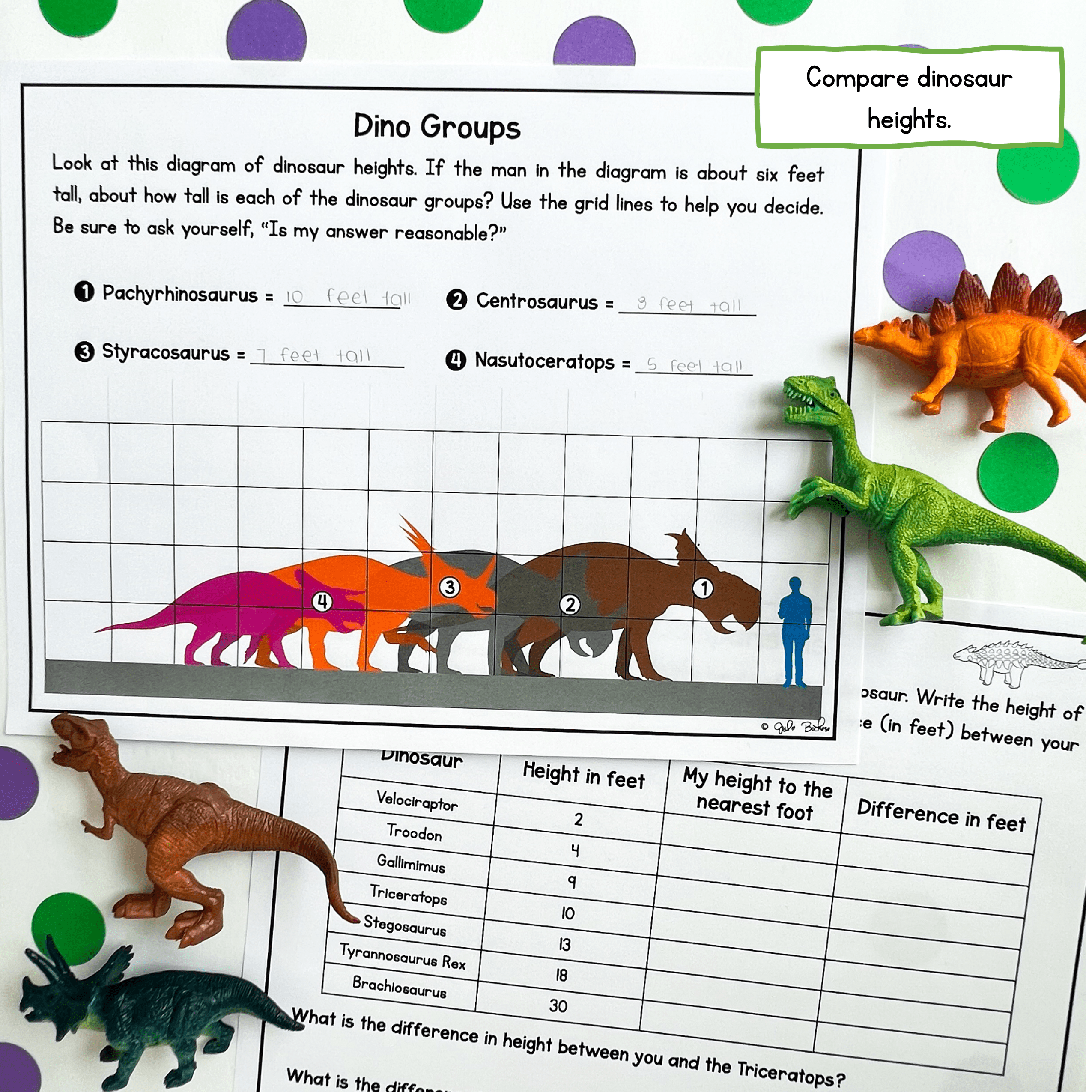 1st Grade Measurement Dinosaur Project Based Learning Compare Estimate Lengths - Image 3