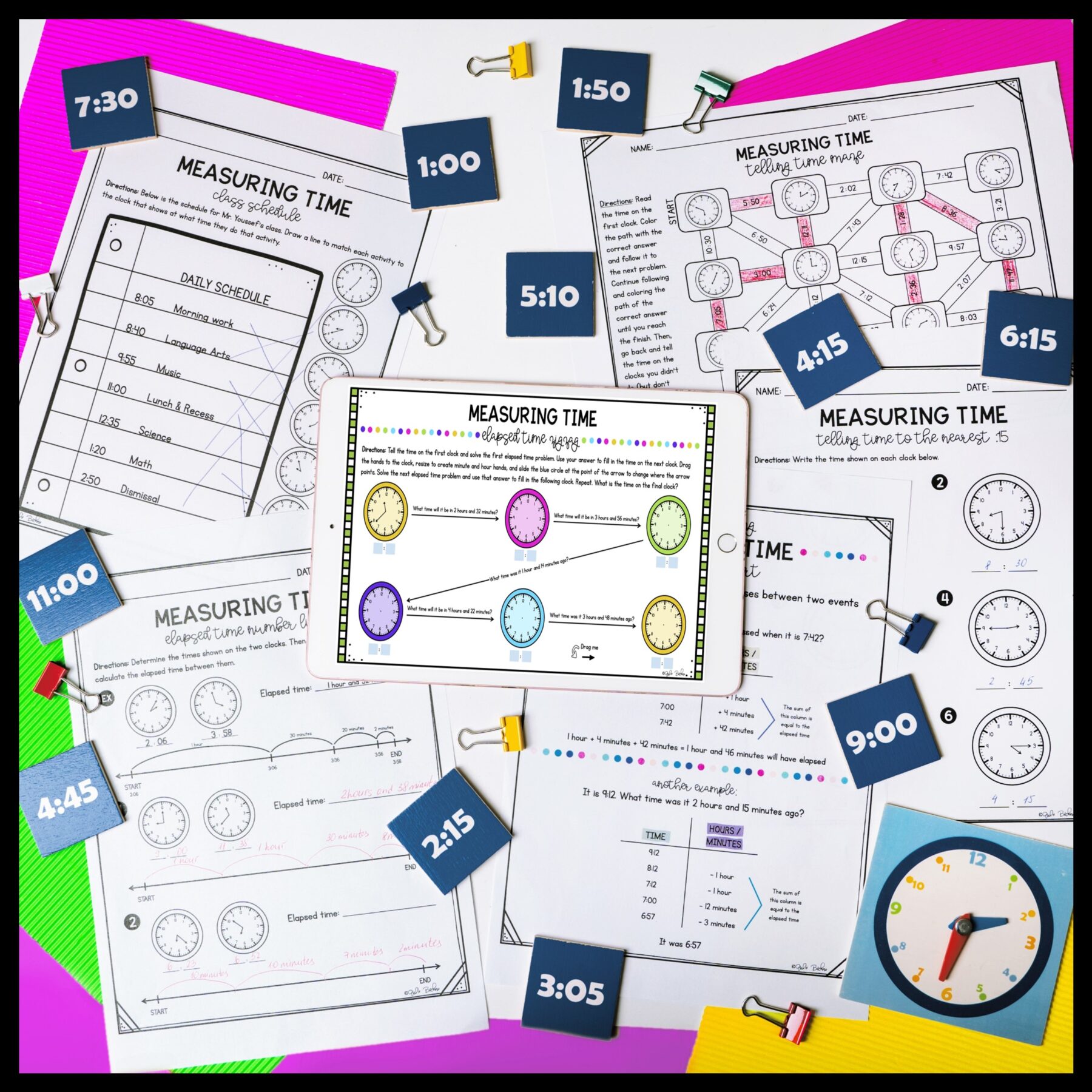 Telling Time to the Minute 3rd Grade Math Unit 3.MD.A.1 Worksheets Activities - Image 4