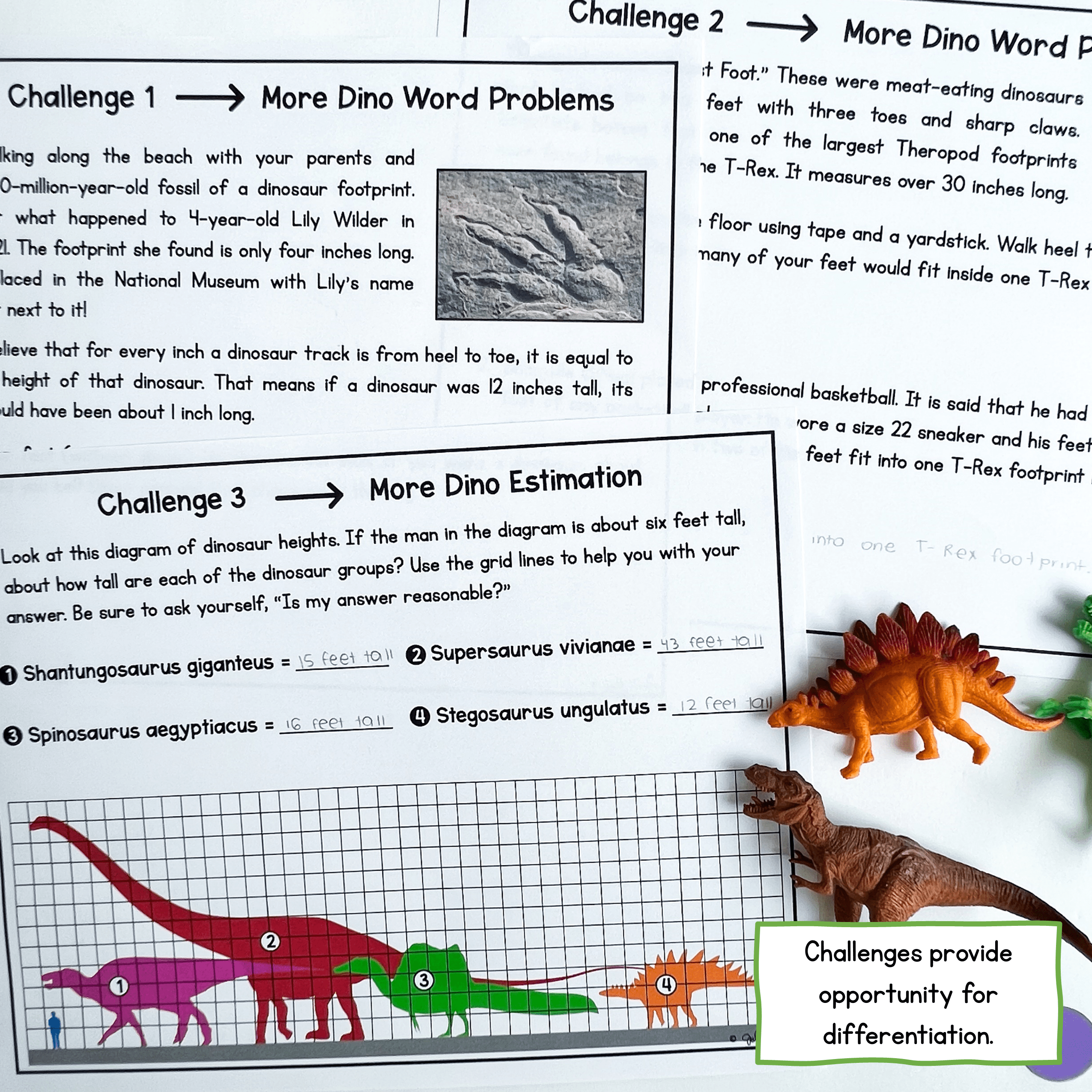 1st Grade Measurement Dinosaur Project Based Learning Compare Estimate Lengths - Image 4