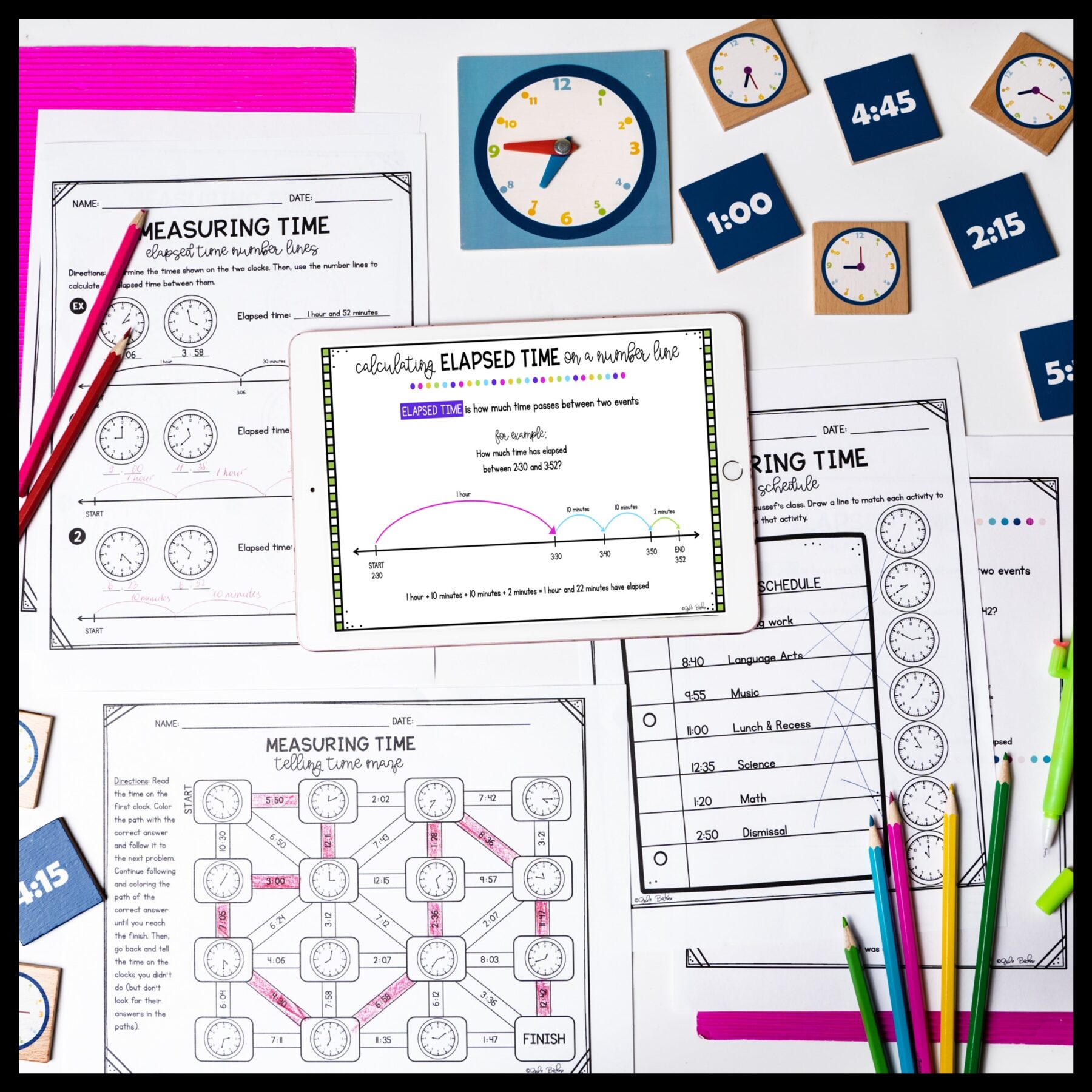 Telling Time to the Minute 3rd Grade Math Unit 3.MD.A.1 Worksheets Activities - Image 5