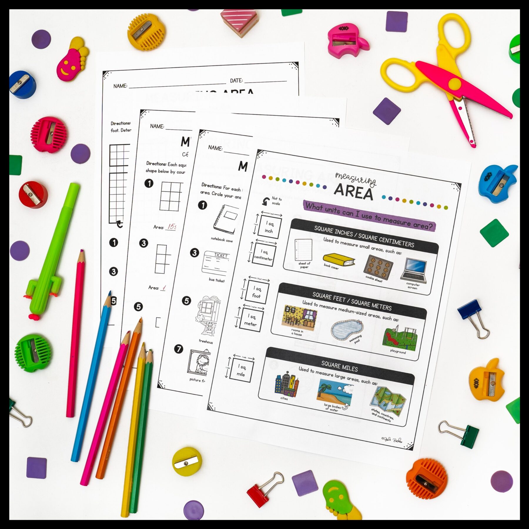 Measuring Area Plane Shapes in Square Units - 3rd Grade Math 3.MD.C.6 Worksheets - Image 5