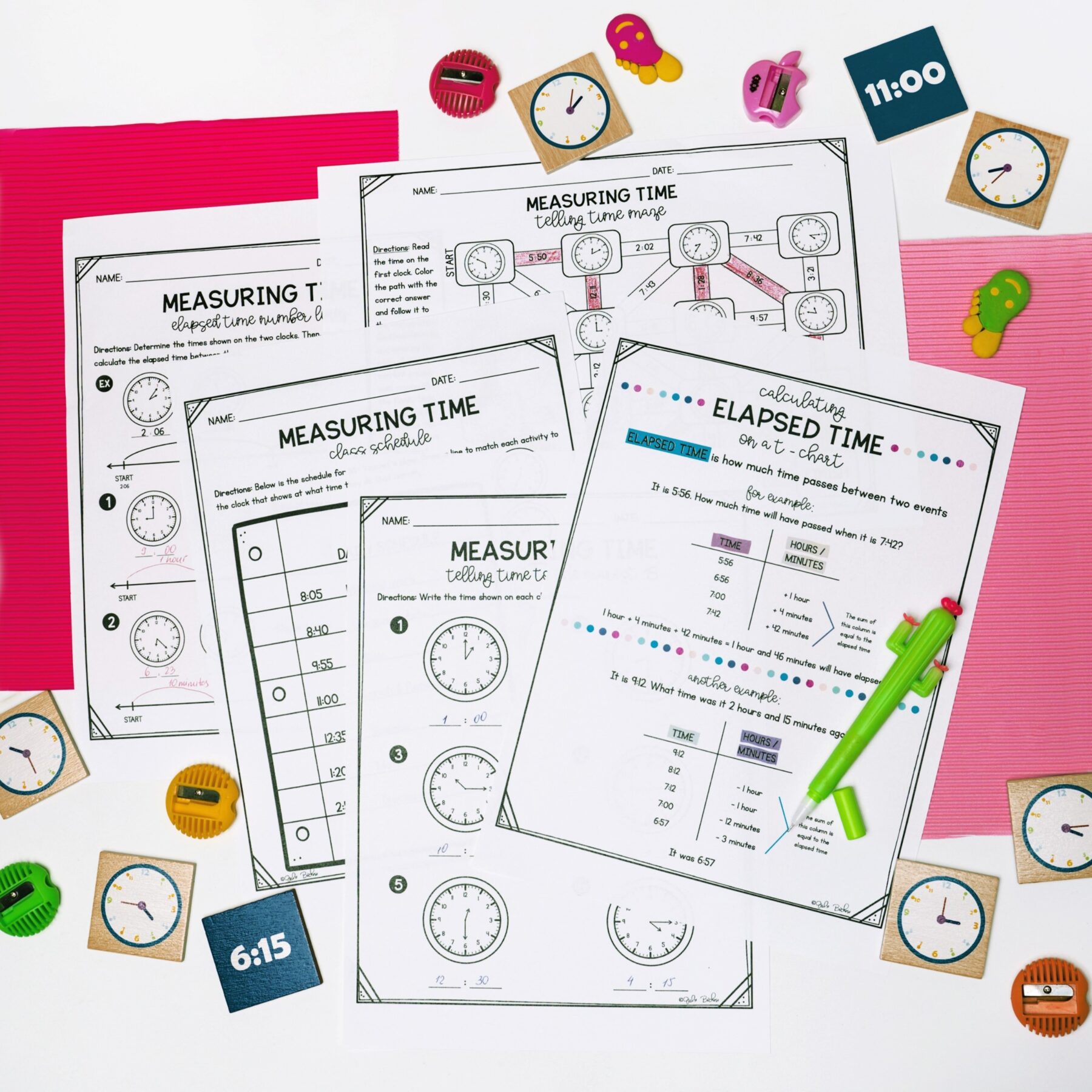 Telling Time to the Minute 3rd Grade Math Unit 3.MD.A.1 Worksheets Activities - Image 6