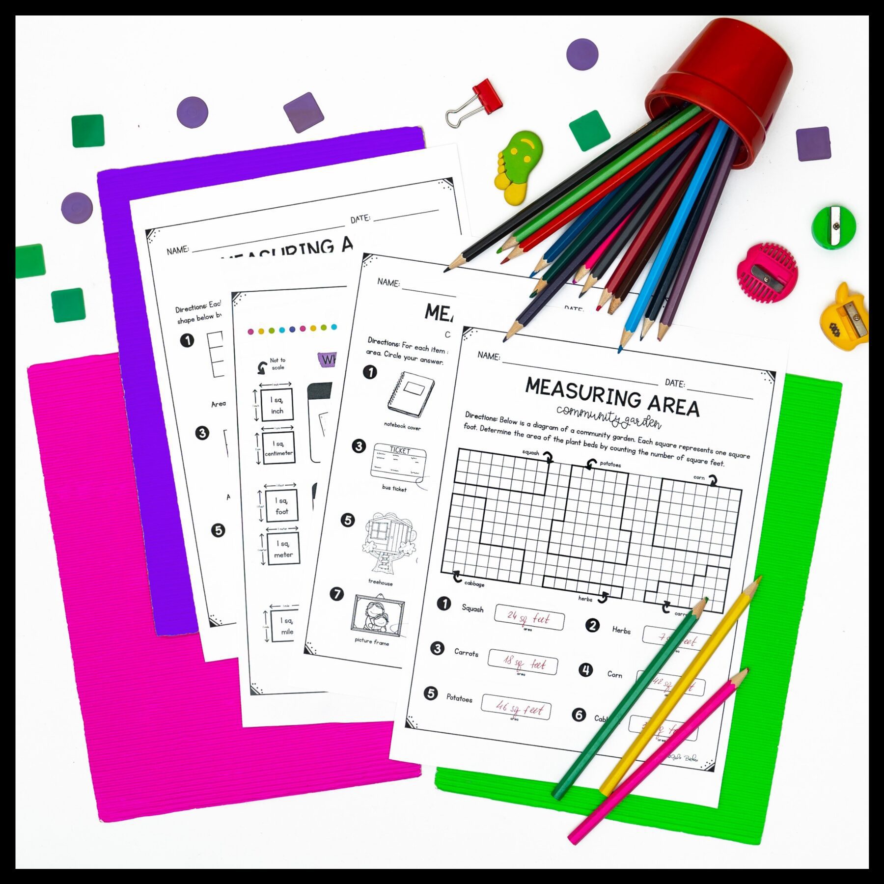 Measuring Area Plane Shapes in Square Units - 3rd Grade Math 3.MD.C.6 Worksheets - Image 7