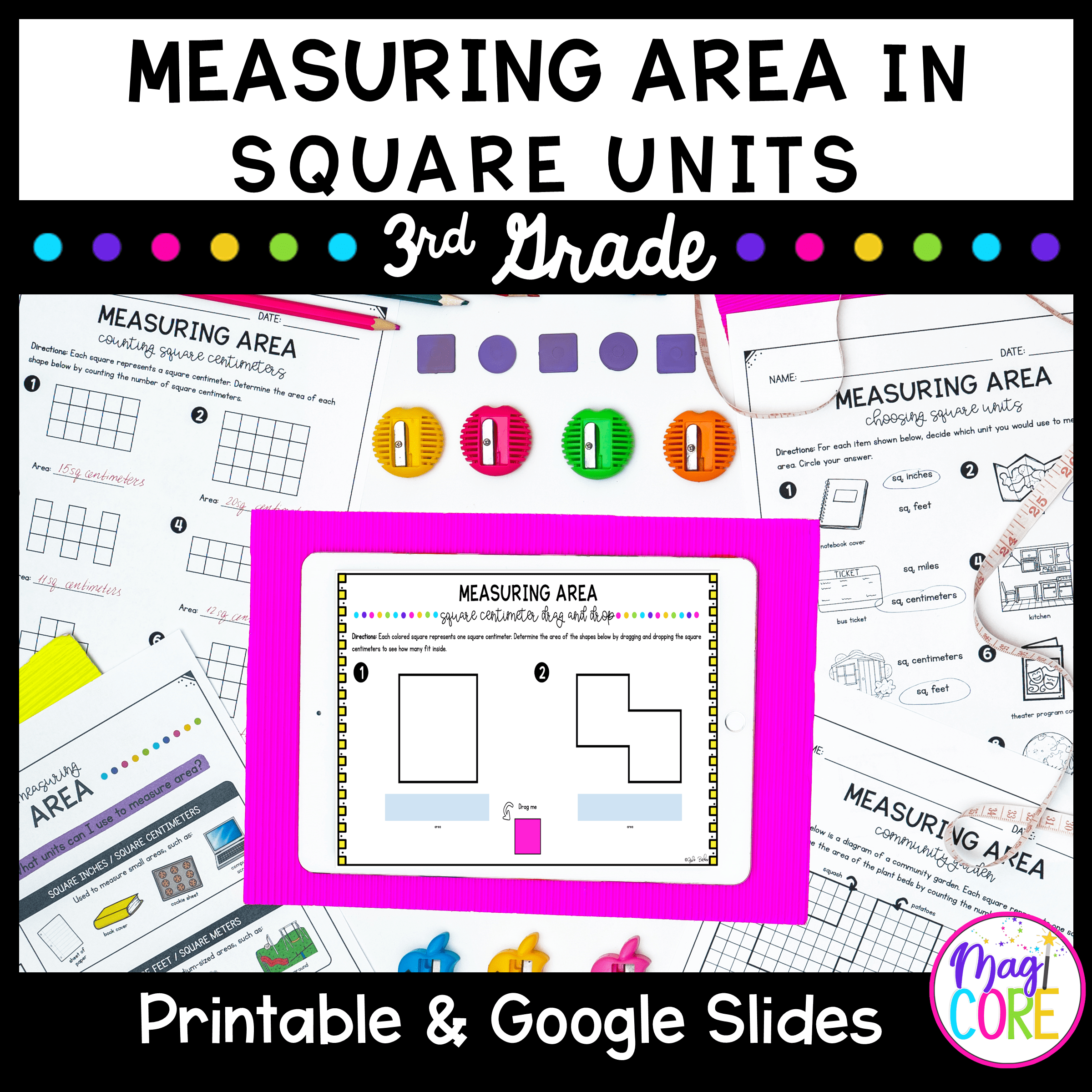 Measuring Area Plane Shapes in Square Units - 3rd Grade Math 3.MD.C.6 Worksheets