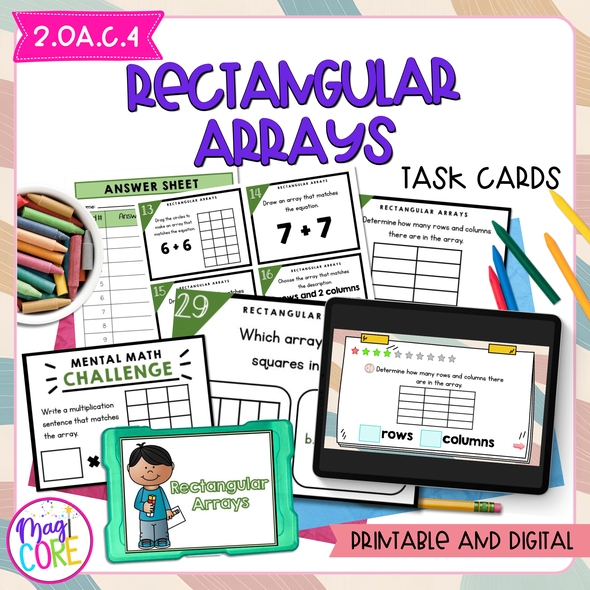 Rectangular Arrays Task Cards - 2nd Grade - 2.OA.C.4