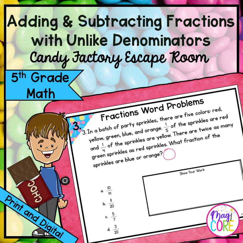 Add & Subtract Fractions - Candy Factory 5th Grade Escape Room
