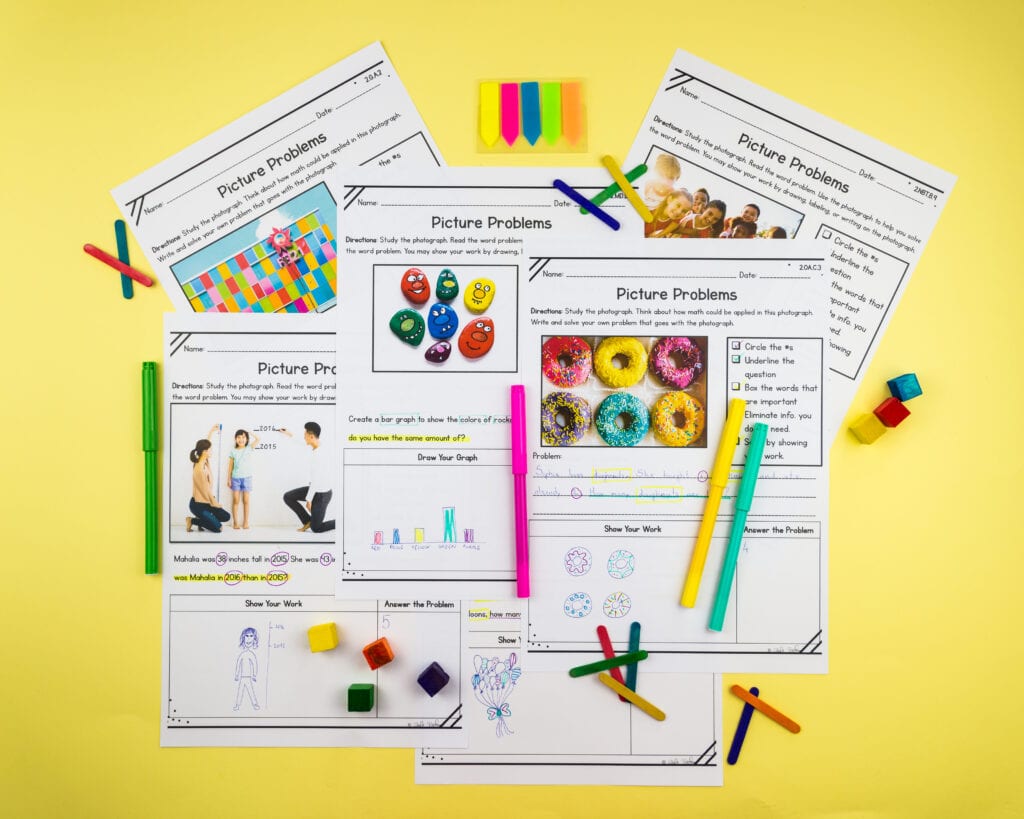Image of math resource showing math ideas for picture problems
