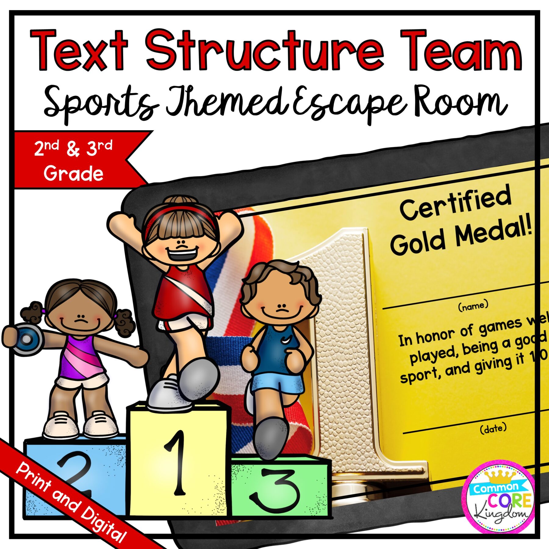Team Sports Text Structure Escape Room for 2nd & 3rd Grade in Google Slides & Printable Format