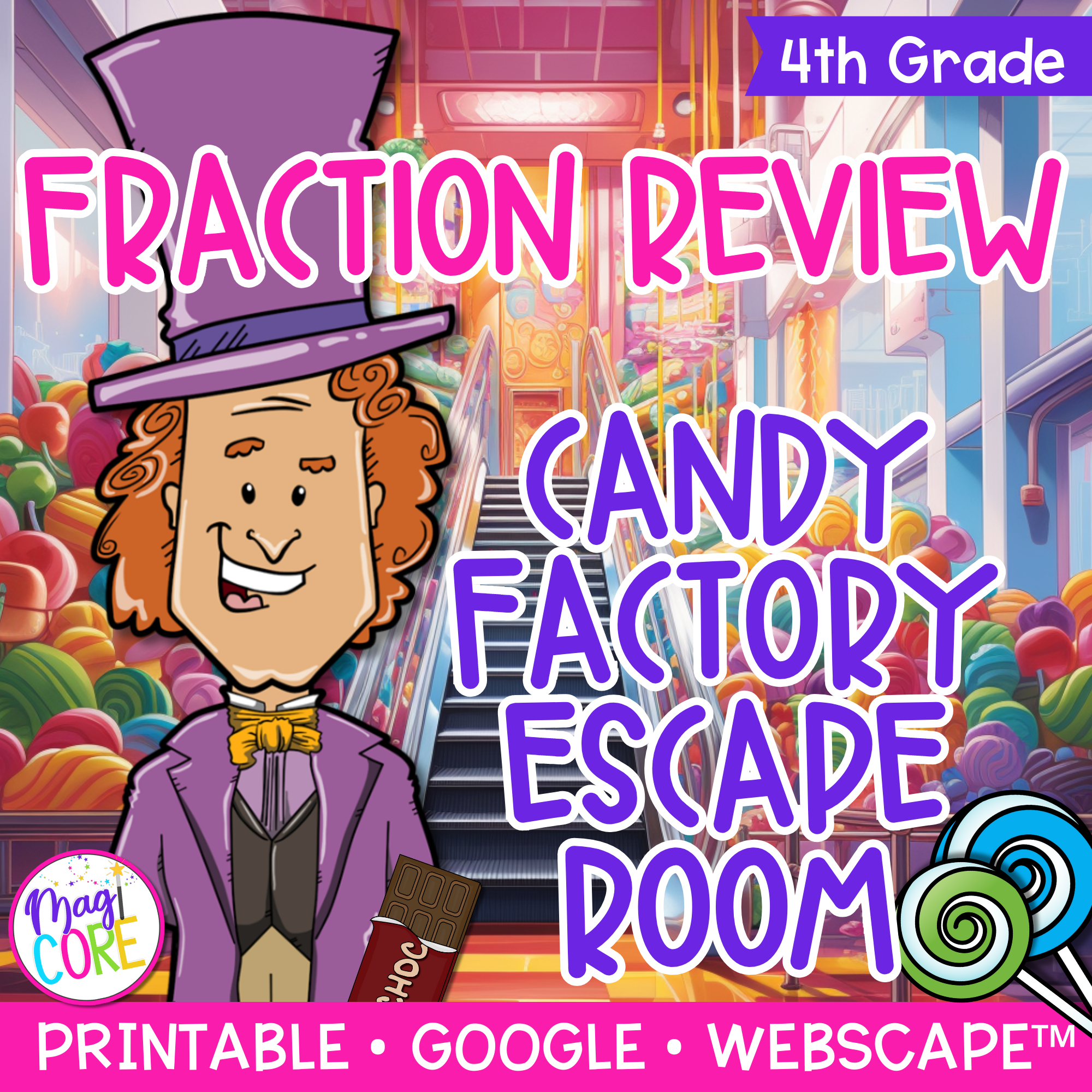 Fraction Review Candy Factory Math Escape Room & Webscape™ - 4th Grade