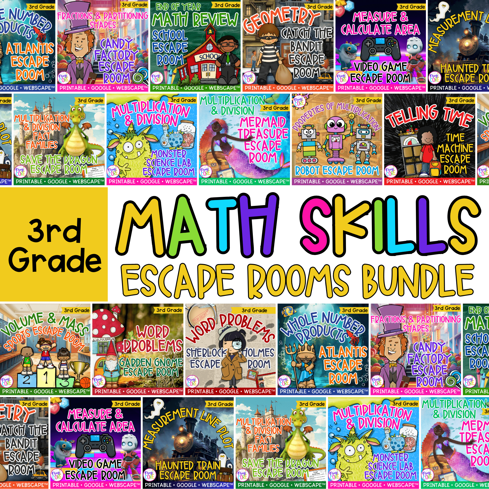 Math Escape Room Bundle - 3rd Grade - Printable & Digital