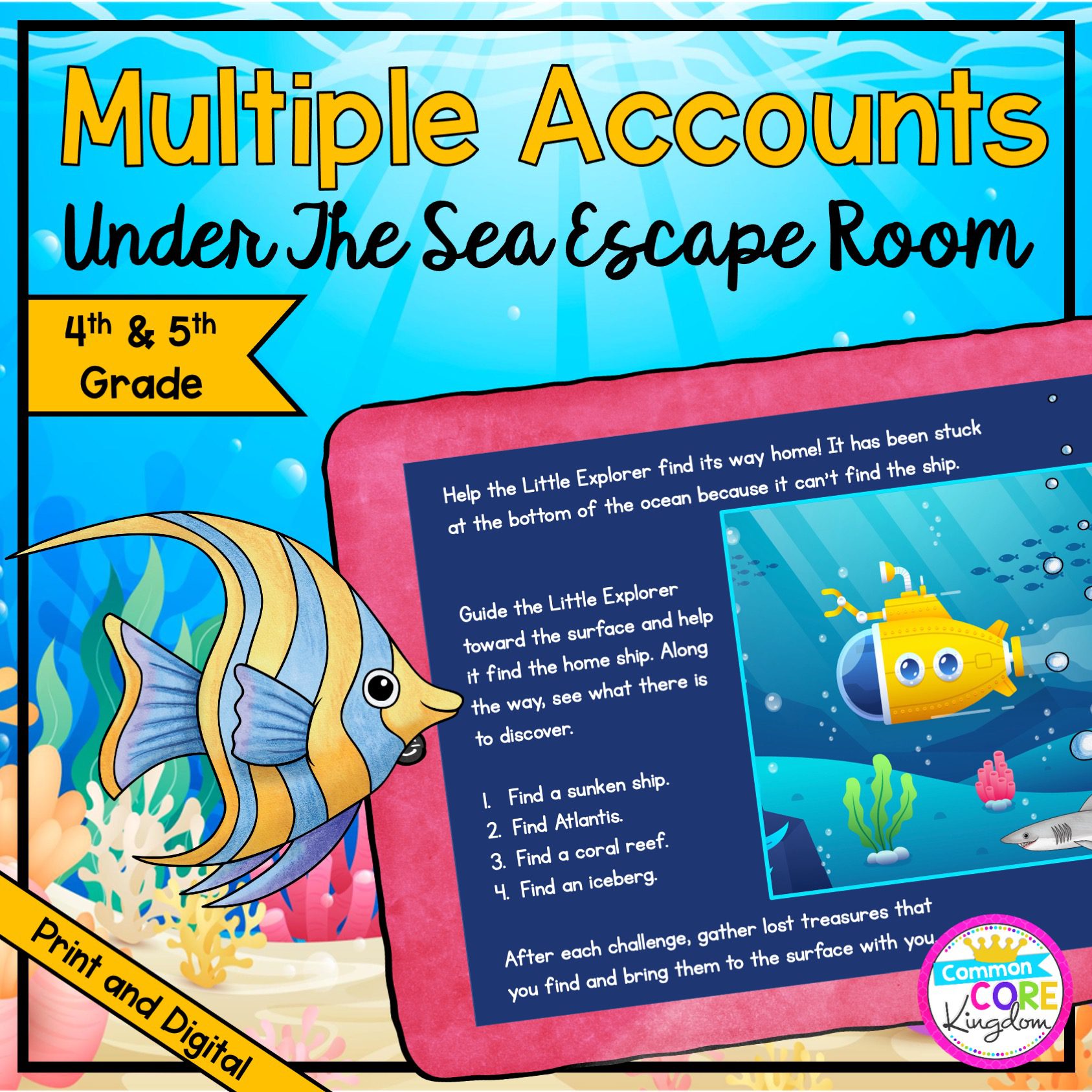 Multiple Accounts "Under the Sea" Escape Room for 4th & 5th Grade in Digital & Printable Format