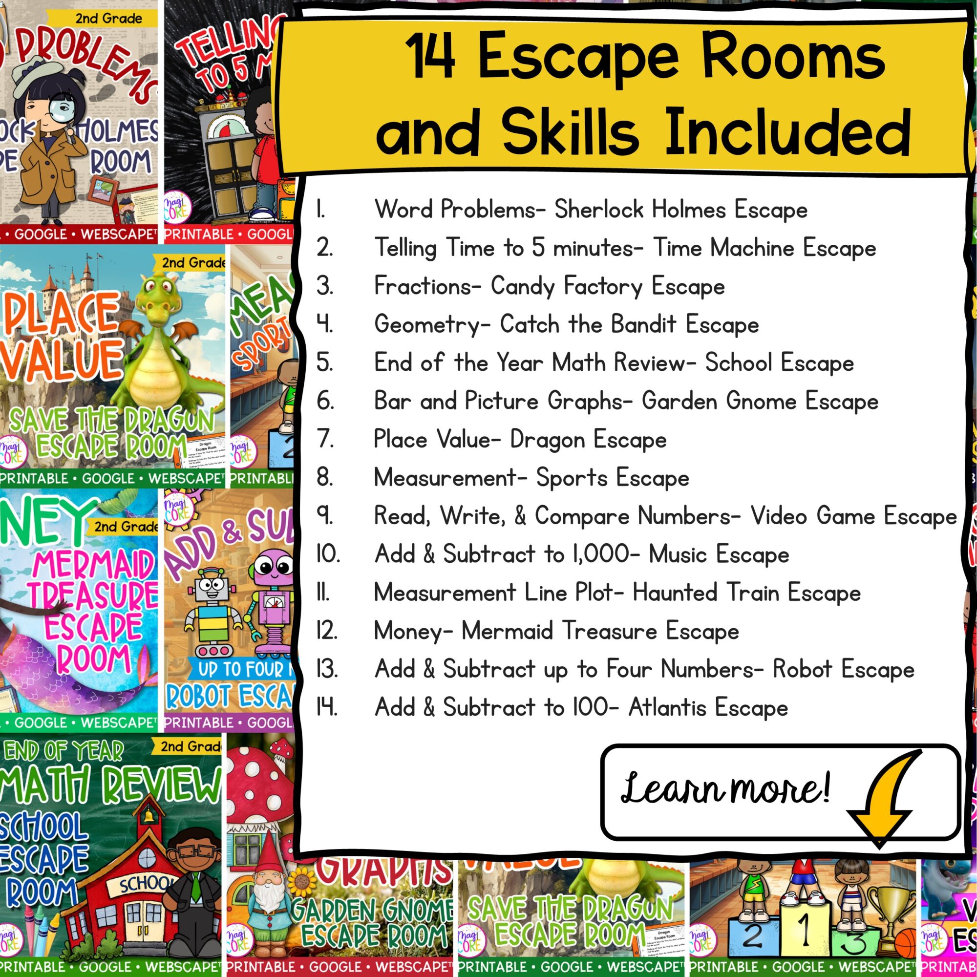 2nd Grade Math Escape Room & Webscape Bundle - Printable & Digital Activities - Image 2