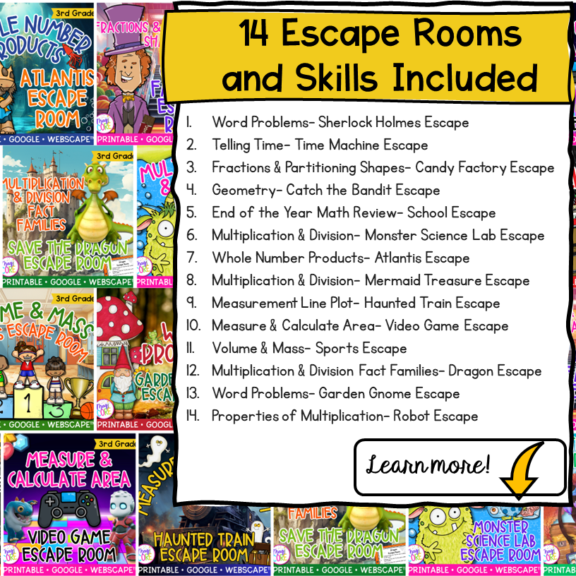 3rd Grade Math Escape Room & Webscape Bundle - Printable & Digital Activities - Image 2