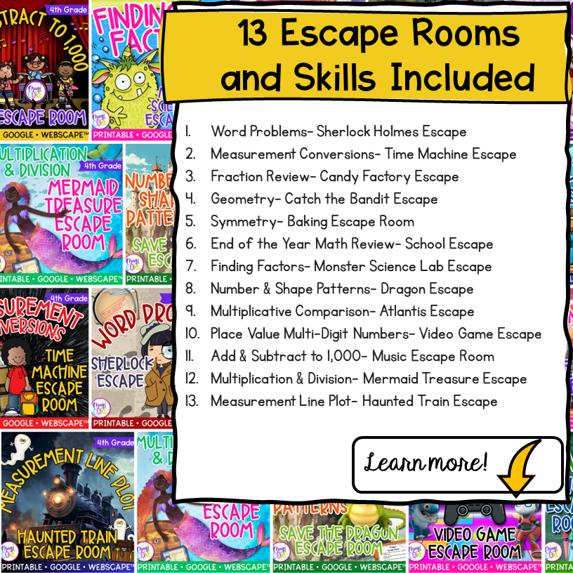4th Grade Math Escape Room & Webscape Bundle - Printable & Digital Activities - Image 2