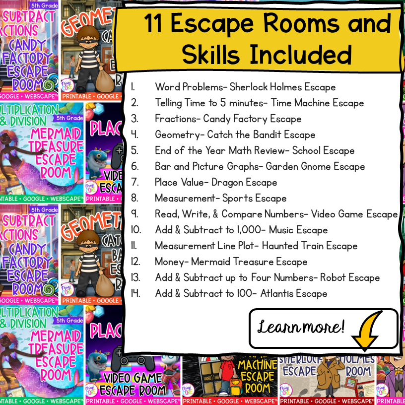 5th Grade Math Escape Room & Webscape Bundle - Printable & Digital Activities - Image 2