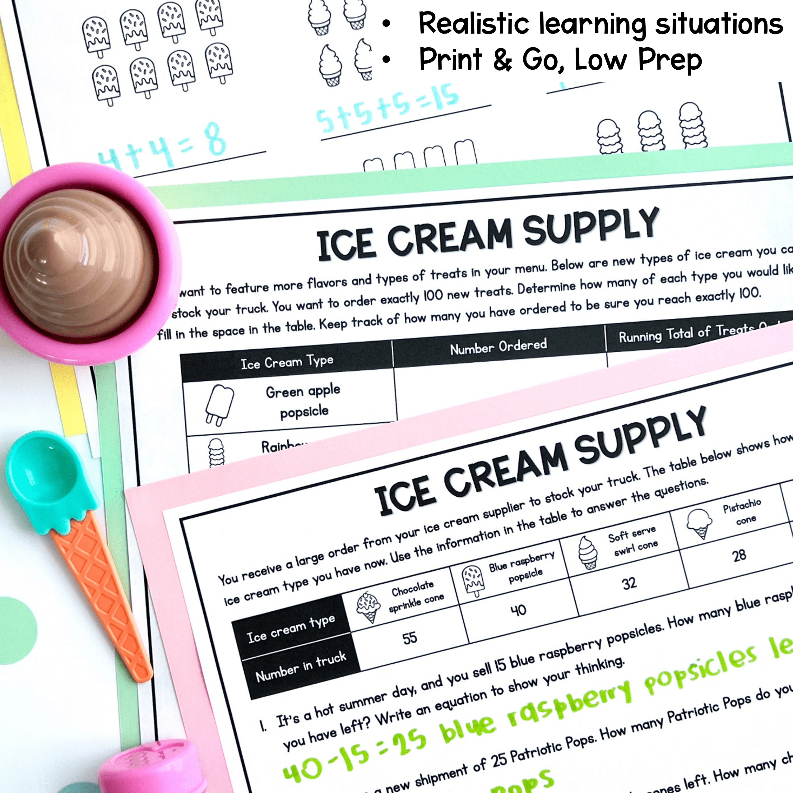2nd Grade Math PBL Ice Cream Project Based Learning Word Problems Add Subtract - Image 2