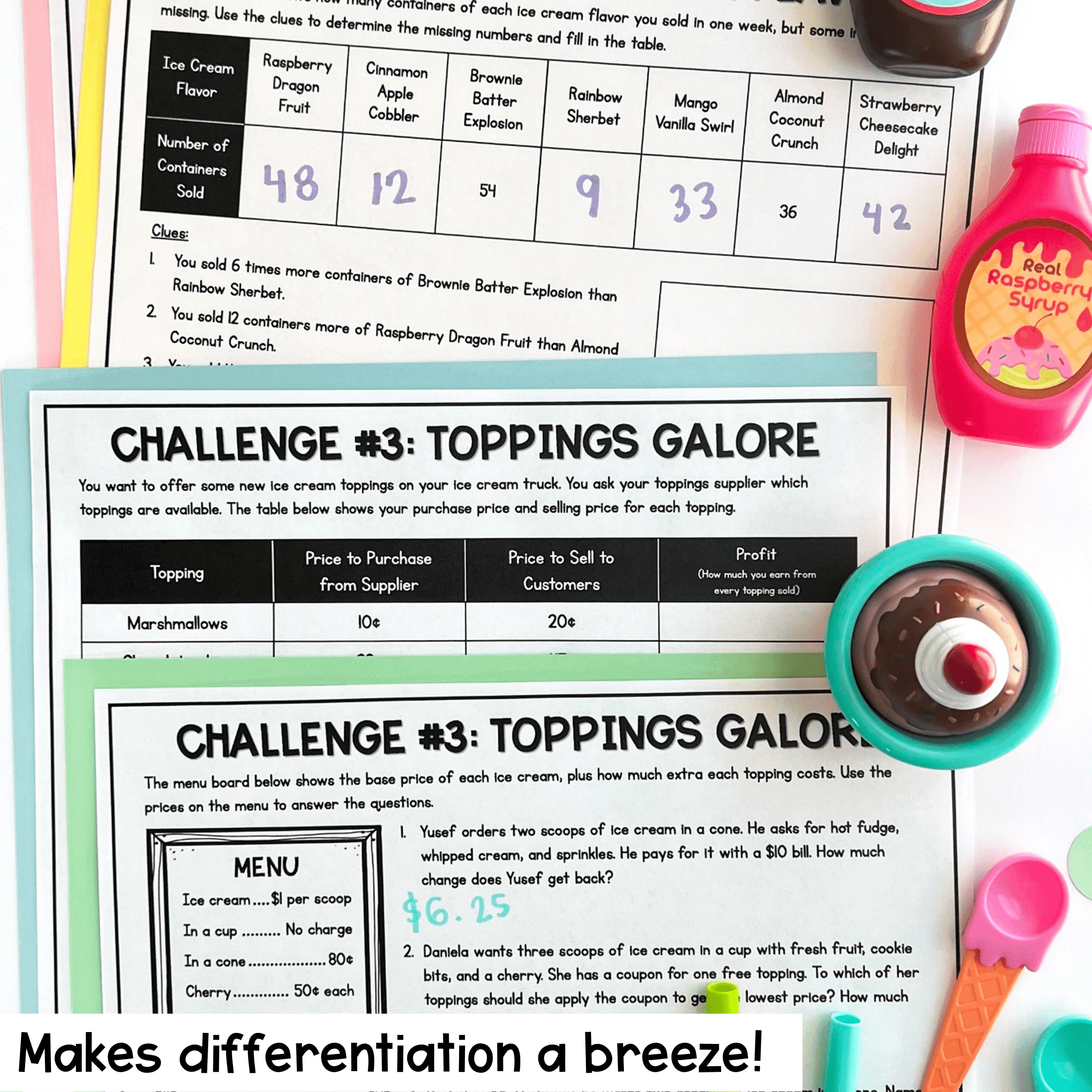 2nd Grade Math PBL Ice Cream Project Based Learning Word Problems Add Subtract - Image 4