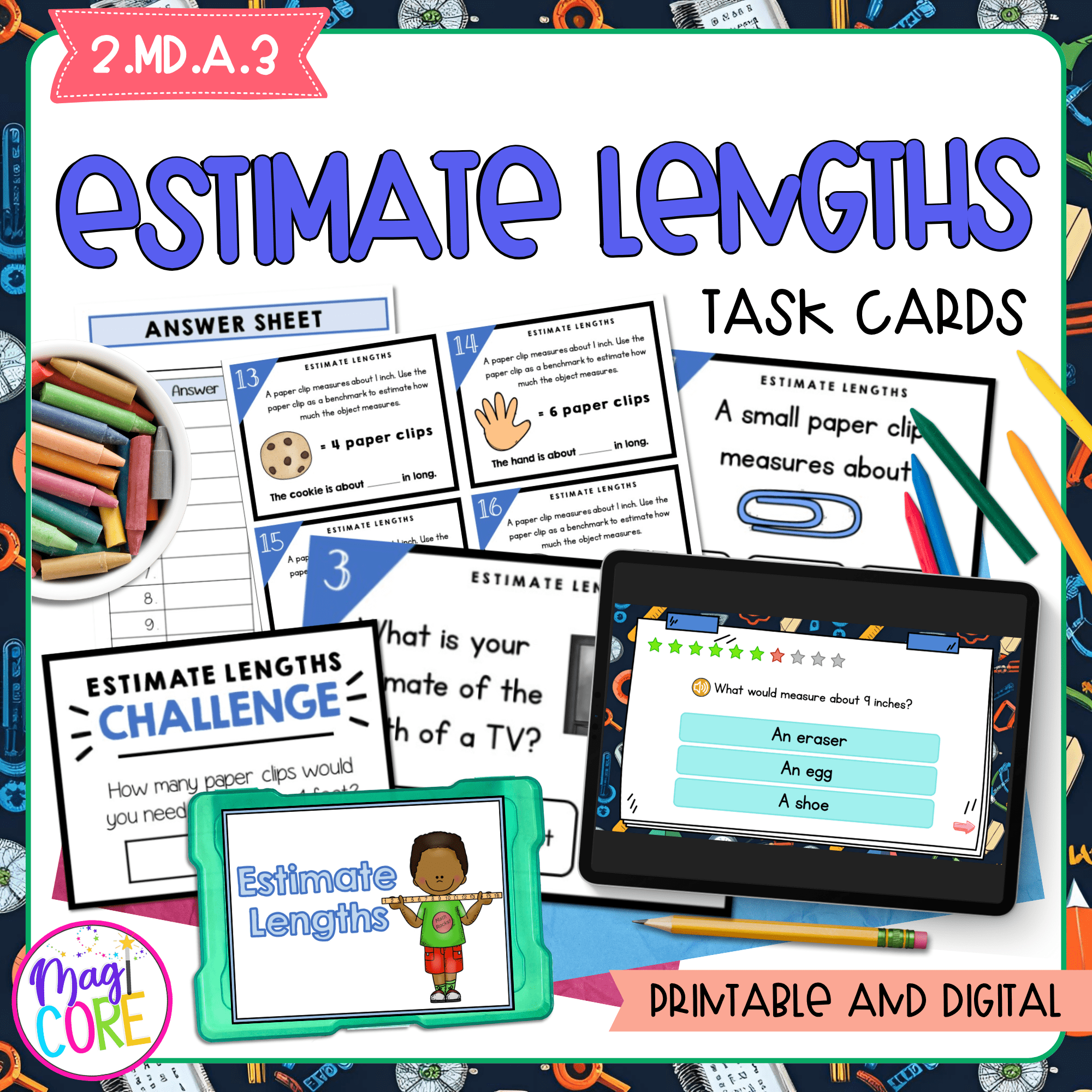 Estimate Lengths - 2nd Grade Math Task Cards - Print & Digital - 2.MD.A.3