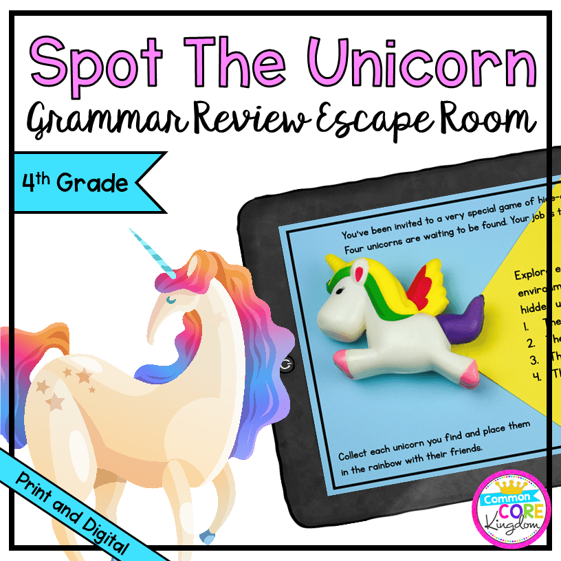 Grammar Review "Spot the Unicorn" Escape Room - 4th Grade