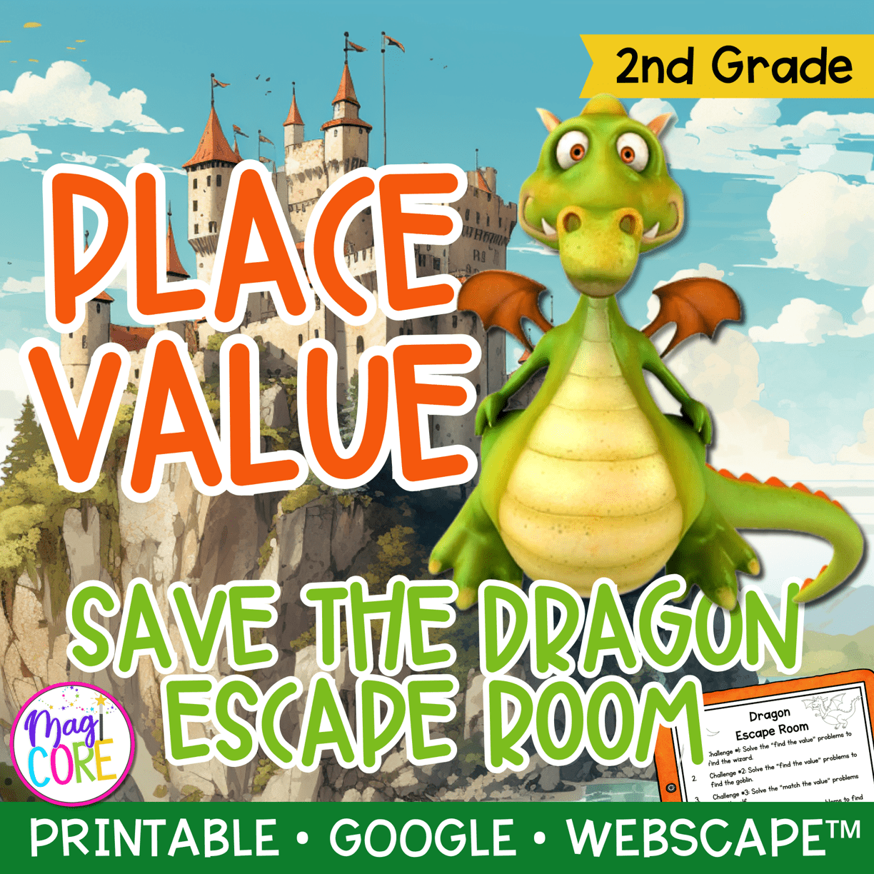 Place Value Dragon Math Escape Room & Webscape™ - 2nd Grade