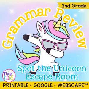 Unicorn Grammar Practice Review Escape Room & Webscape™ - 2nd Grade Activity